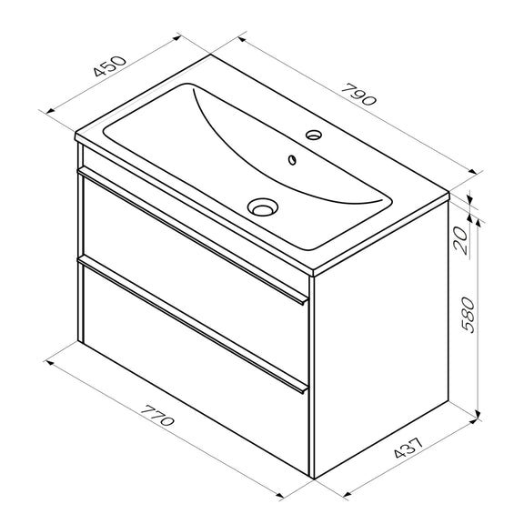 Meuble salle de bains avec Vasque en Céramique Meuble simple vasque suspendu 80 cm avec lavabo intégré, 2 tiroirs, design, Blanc Brillant&nbsp; – AM.PM - 7