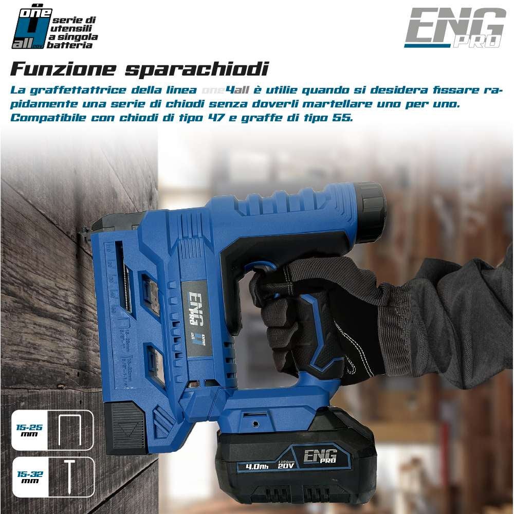 Graffettatrice e Sparachiodi professionale a batteria ONE4ALL 20V - Corpo macchina - 3