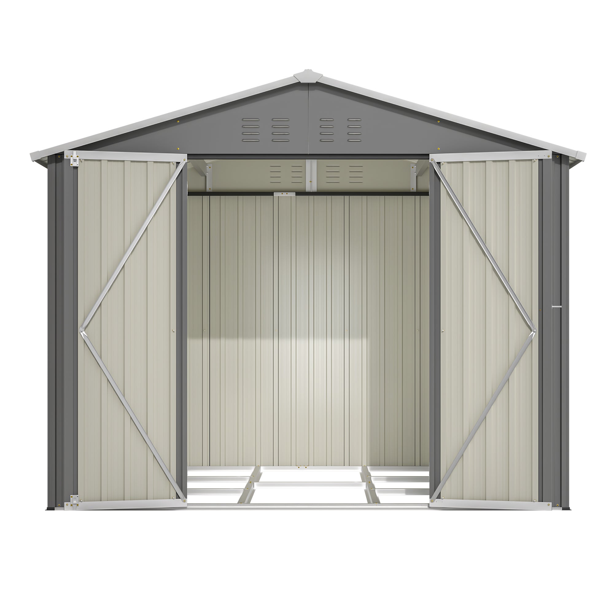 Caseta de jardín metálica con Techo 4,61 m²/240x192x191 cm, caseta para herramientas de acero galvanizado, Cobertizo Jardin Exterior - Gris antracita - 9