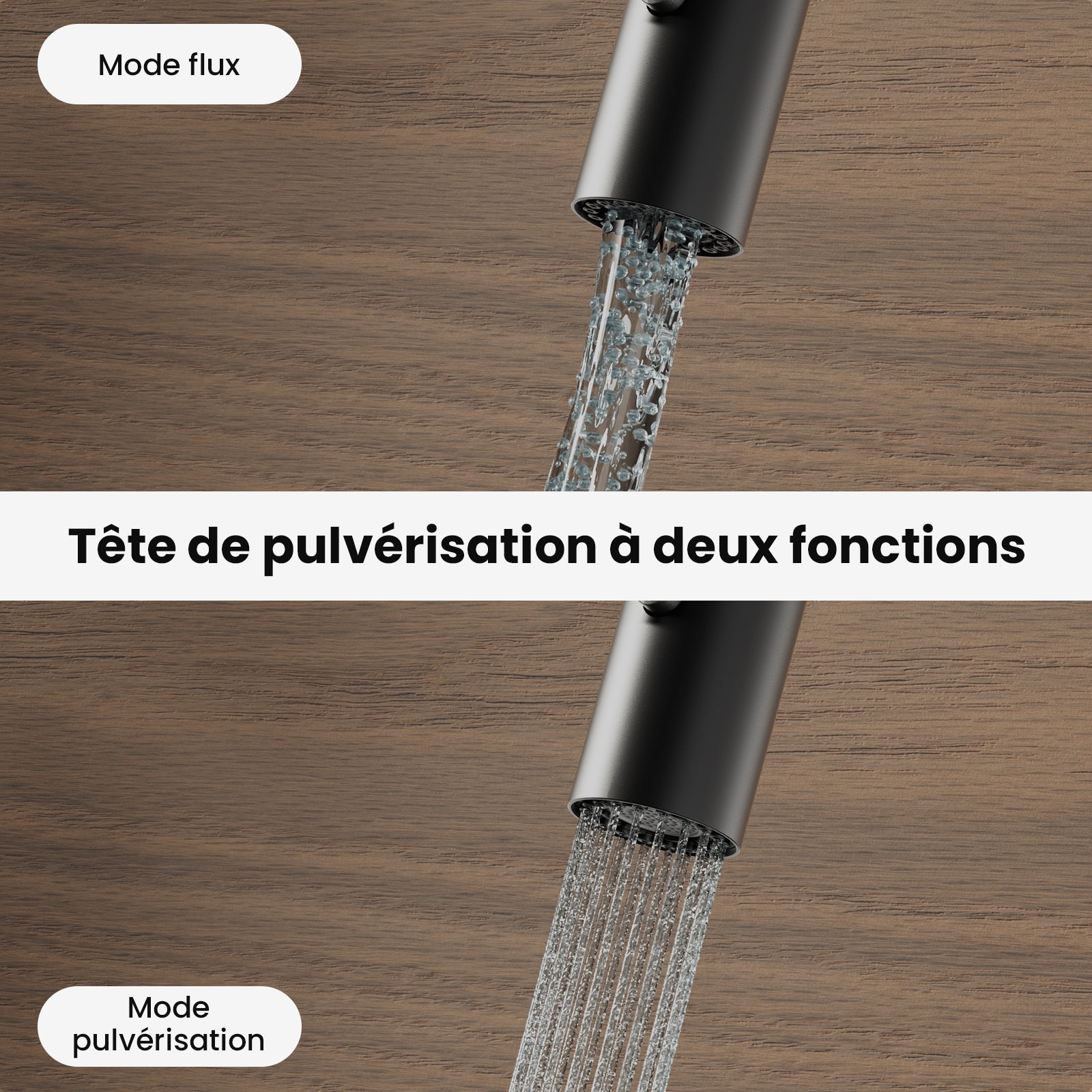 Misturador para lava-loiça com spray extraível Misturador de cozinha preto com misturador spray extraível 2 modos de saída de água - 4