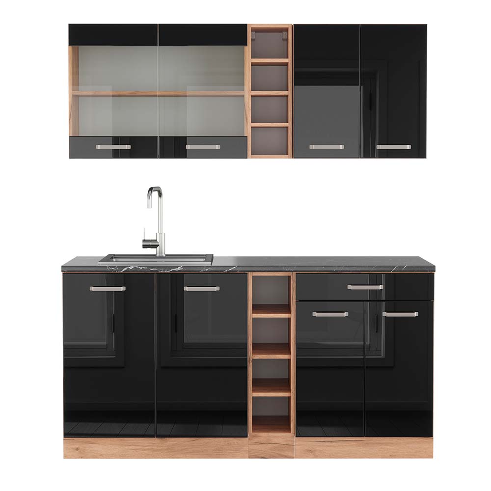 Vicco Pojedyncza kuchnia R-Line, Czarny/złoty dąb o wysokim połysku, 160 cm , BP Antracyt