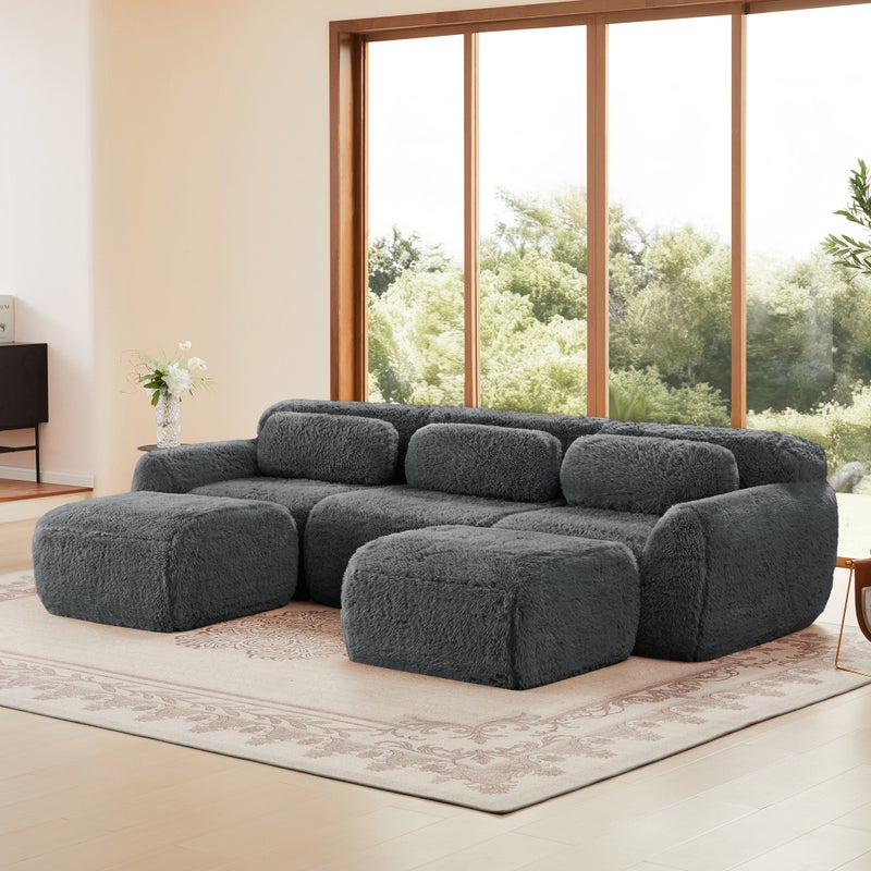 Фото - Диван GUTENT Sofa w kształcie litery U, modułowa, pluszowa, nie wymaga montażu, z poduszkami, ergonomiczna, szara