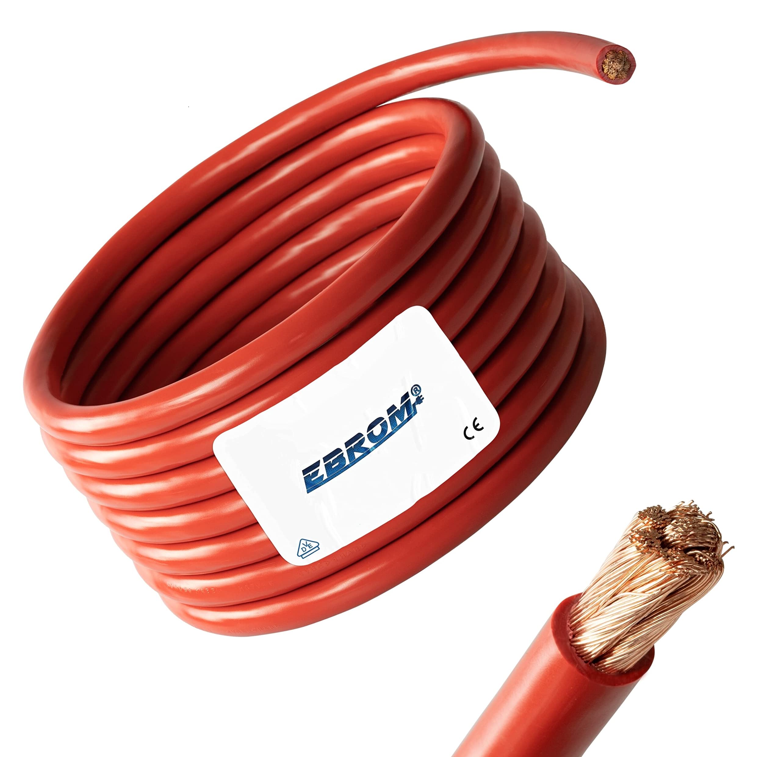 EBROM – Cavo Batteria Da 5 Metri In Rame OFC 99,9%, Sezione 16 Mm², Nero – Ideale Per Auto, Camper, Barche E Impianti Solari