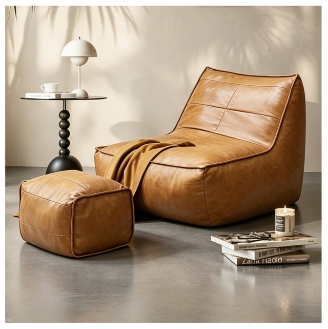 Fauteuil poire avec ottoman – Siège relaxant ergonomique – Assise de salon pour détente – 80x93x75 cm – Marron - tissu technique