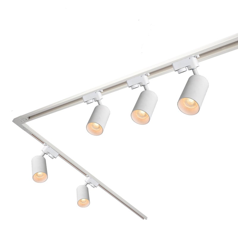 Zestaw Szynoprzewód 2+2m Biały + 5x Lampa MALGA T Biały + Końcówka zasilająca + Zaślepka + Łącznik kątowy EDO