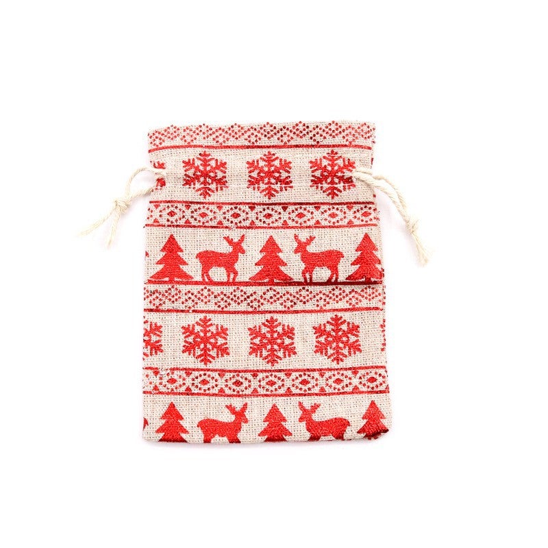 Sacchetti di lino, set da 10, sacchetti di iuta con coulisse, stampa albero di Natale, sacchetti regalo di Natale, fiocco di neve, rosso, 10×14 cm | Leroy Merlin