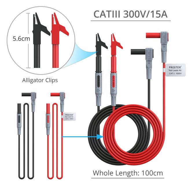 P1300E Puntali Per Multimetro Con Prolunghe, Pinze A Coccodrillo E Sonde – Kit Accessori Universale Per Test Elettrici