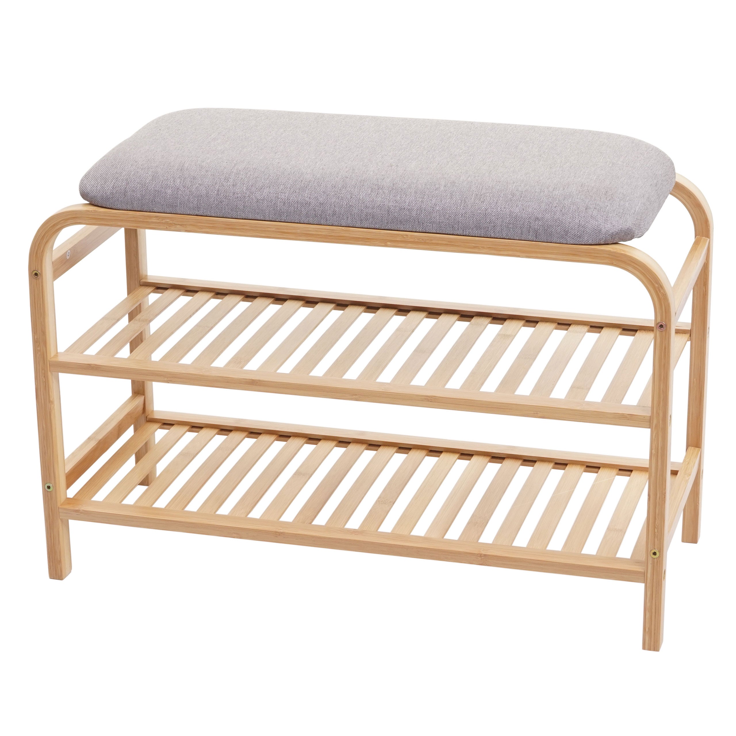 Stojak na buty HWC-F72, ławka tapicerowana stojak na buty szafka na buty, schowek bambusowy 50x70x30cm