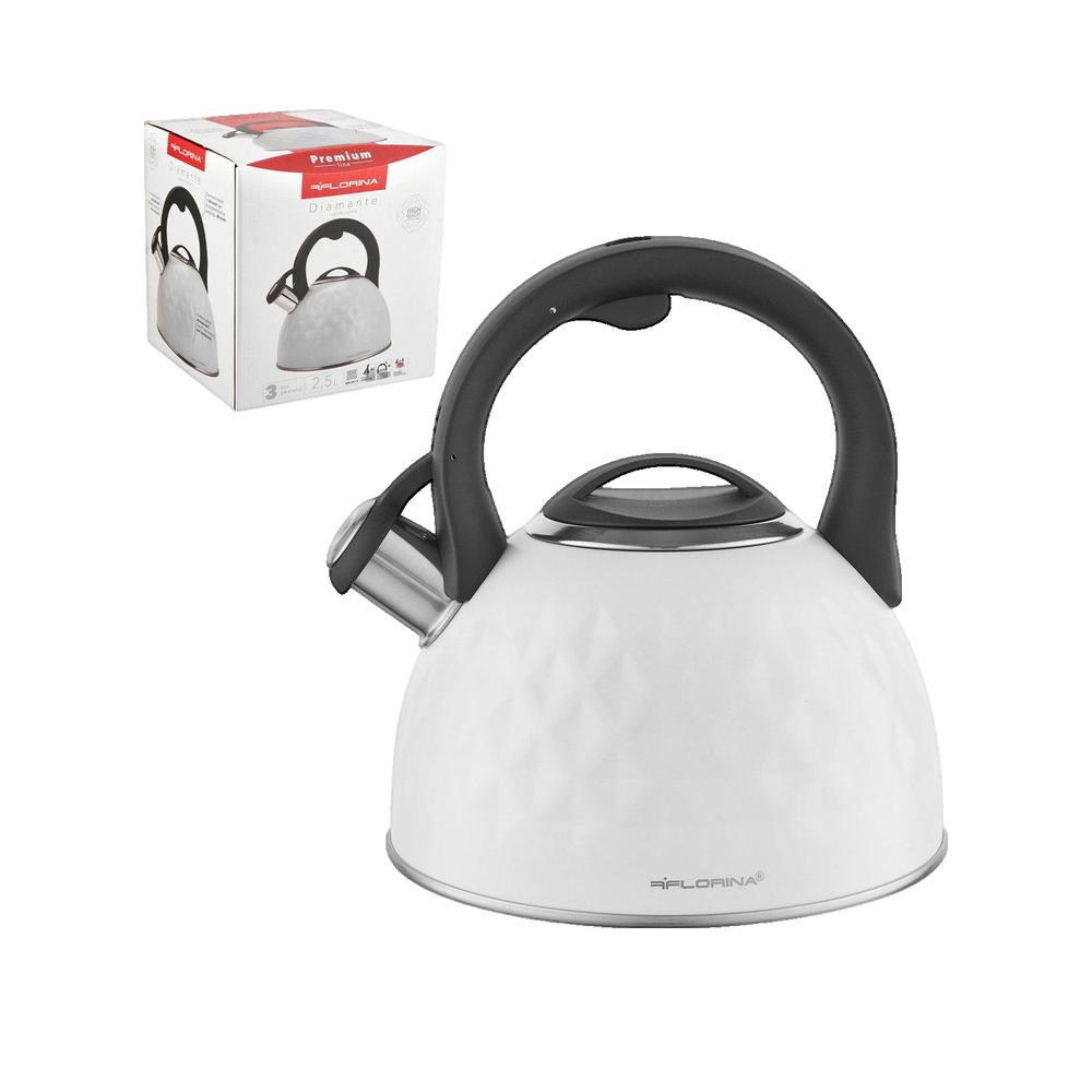 Botti Tetera Con Silbato, Hervidor De Agua 2,5L, Inducción, Acero Inox, Moderno, Mango Ergonómico, Florina, Diamond Blanco , Leroy Merlin