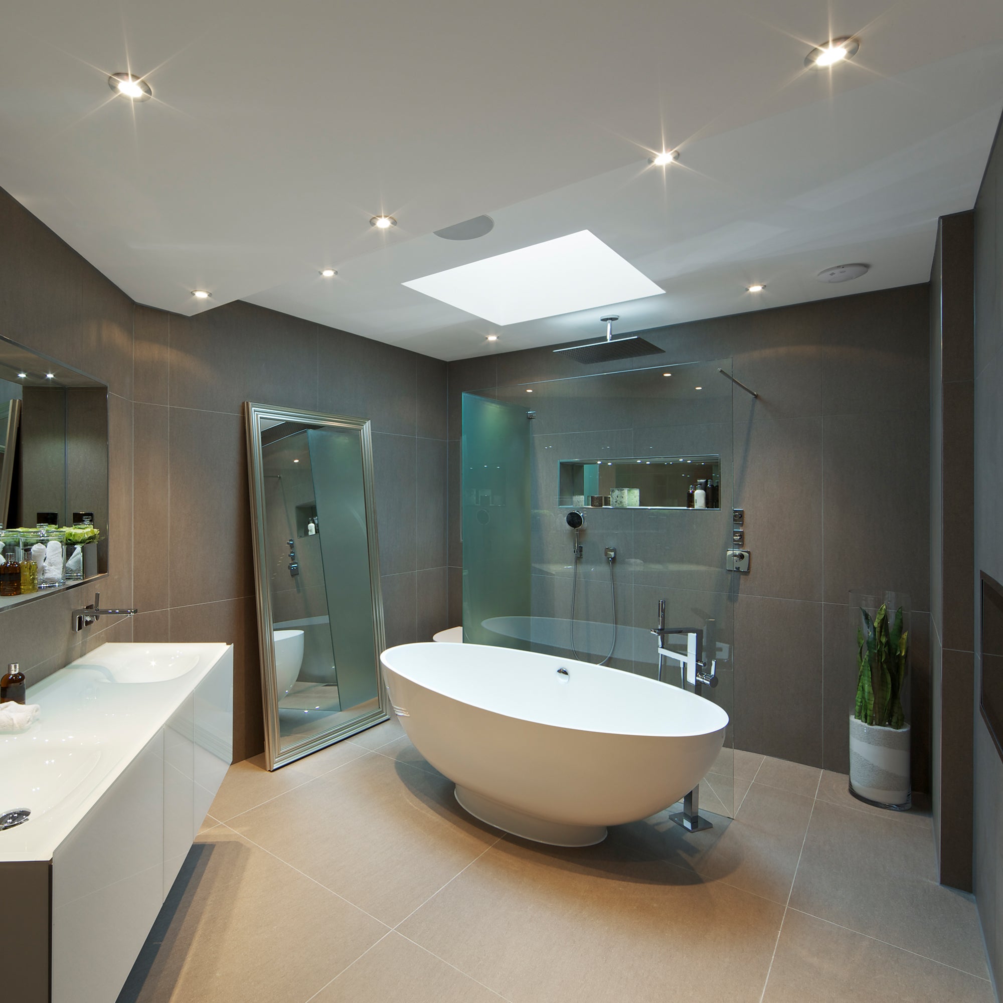 Set di 5 faretti LED da incasso - IP65 - Specifici per bagno - Ultrapiatti 30 mm - D.68 mm - Bianco neutro 4000K - 3 W / 350 lm ciascuno - B.K.Licht - 7