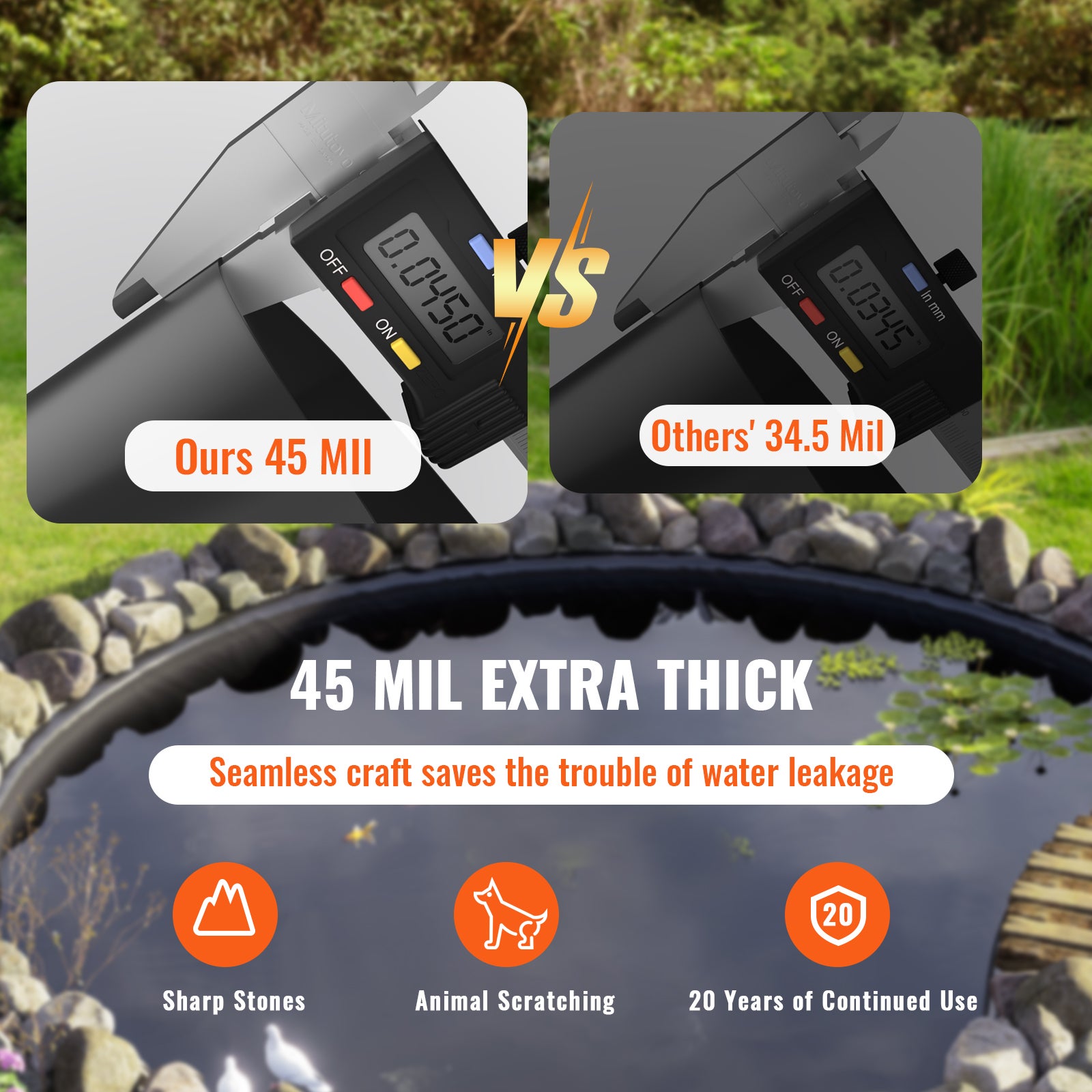 Bâche Bassin VEVOR 6x7,6 m Revêtement pour Étang Épaisseur 1,5 mm Pliable en EPDM Sous-couche Facile à Découper pour Cascades,Jardins Aquatiques - 4