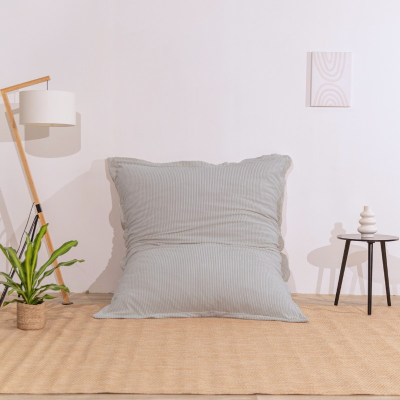 Pouf velours côtelé déhoussable BANANAIR 180 x 140 cm gris clair - 3