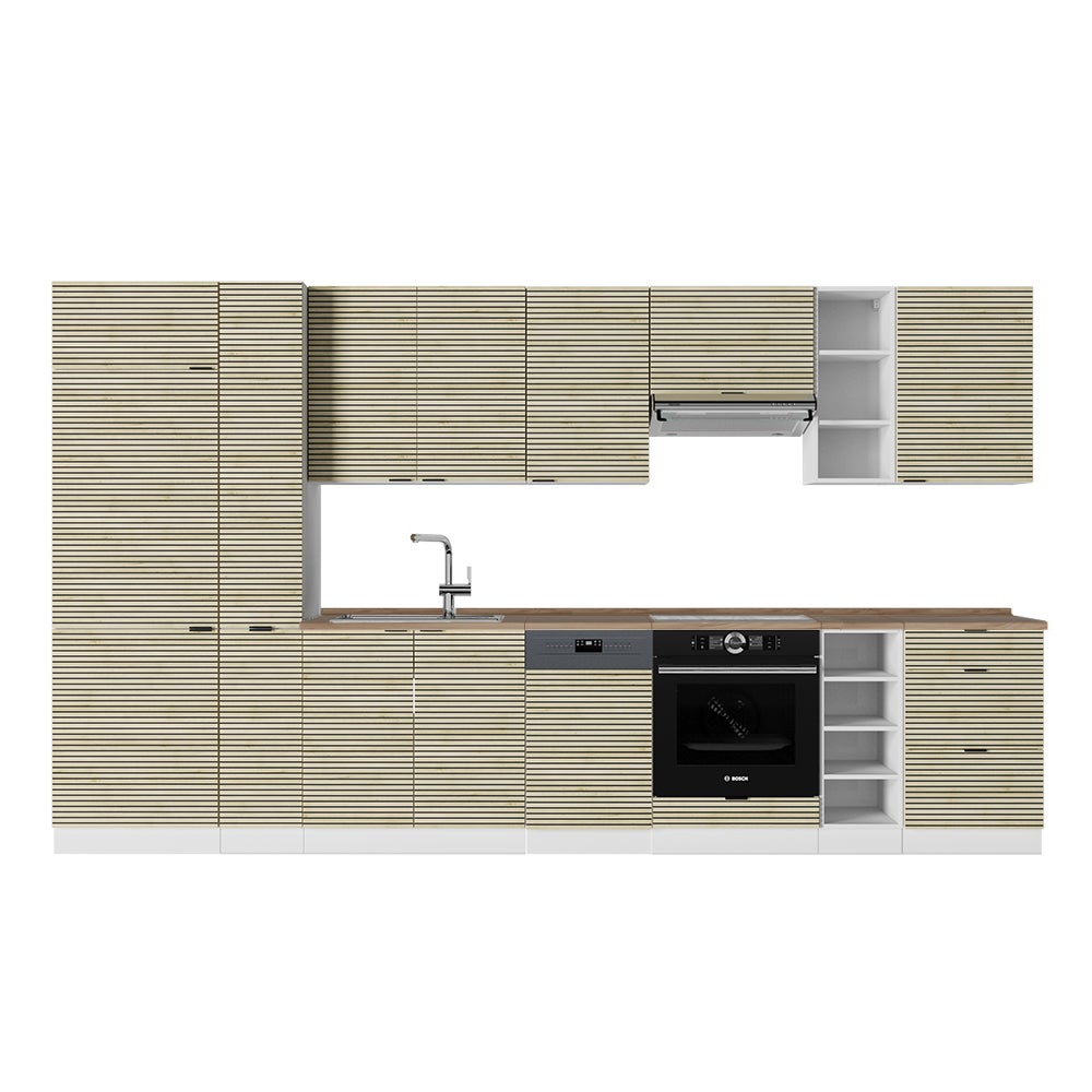 Vicco Aneks kuchenny Fame-Line, Panel dębowy/biały, 355 cm , BP Dąb
