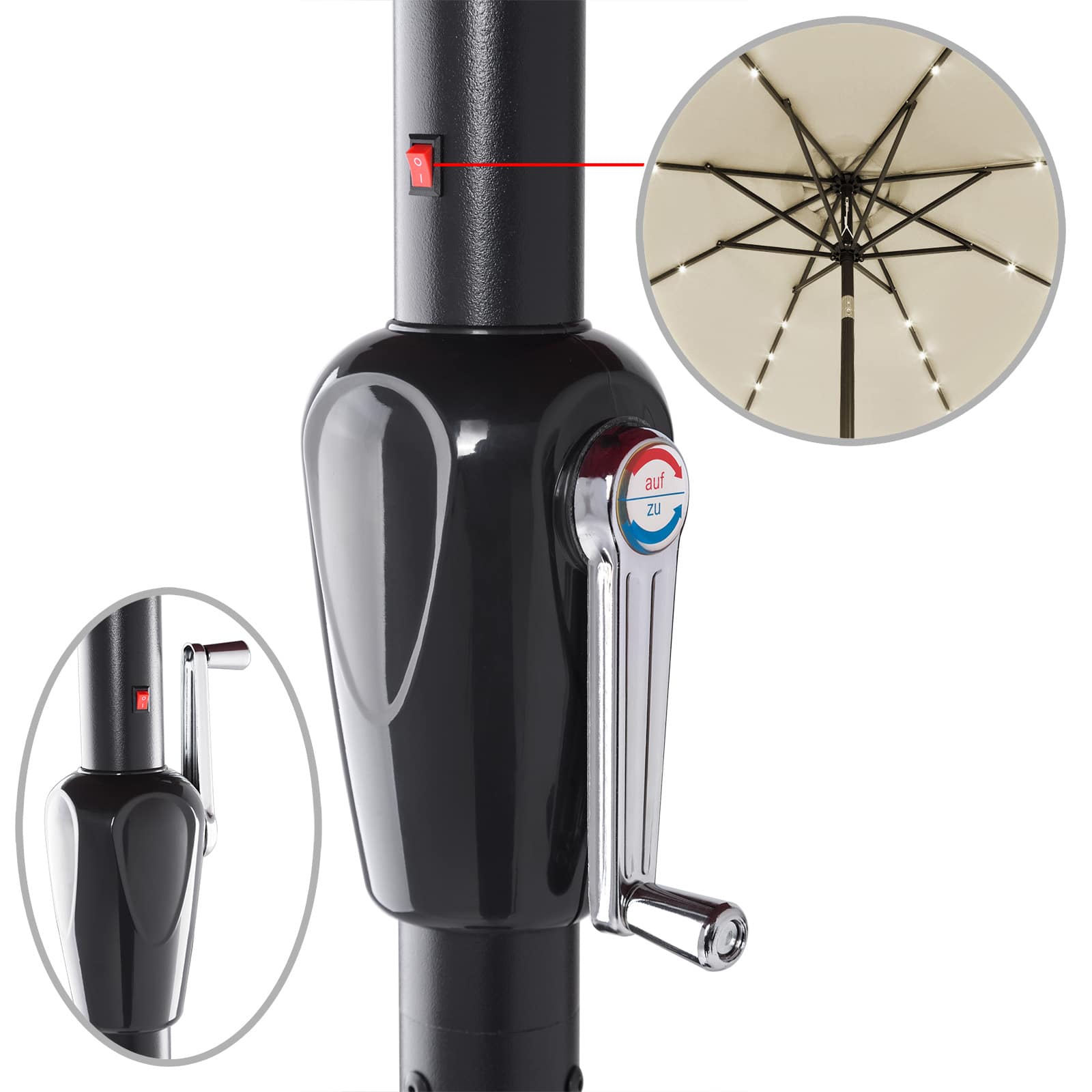 KINGSLEEVE® Parasol de jardin extérieur LED solaire 270cm beige Pare-soleil inclinable avec manivelle Protection UV 80+ - 7