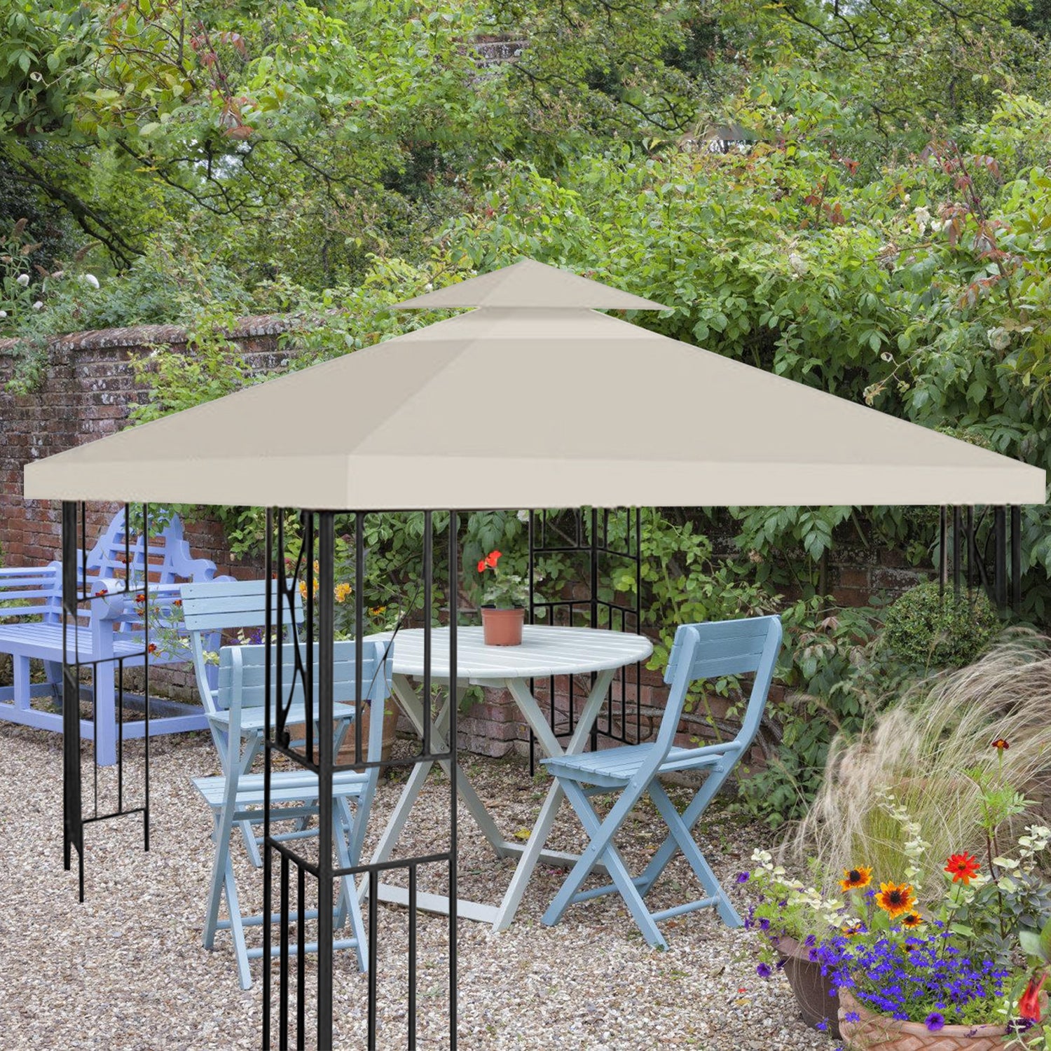 Toit de pavillon de remplacement Toit de tente double 3x3M Bâche de toit pour abri - 5