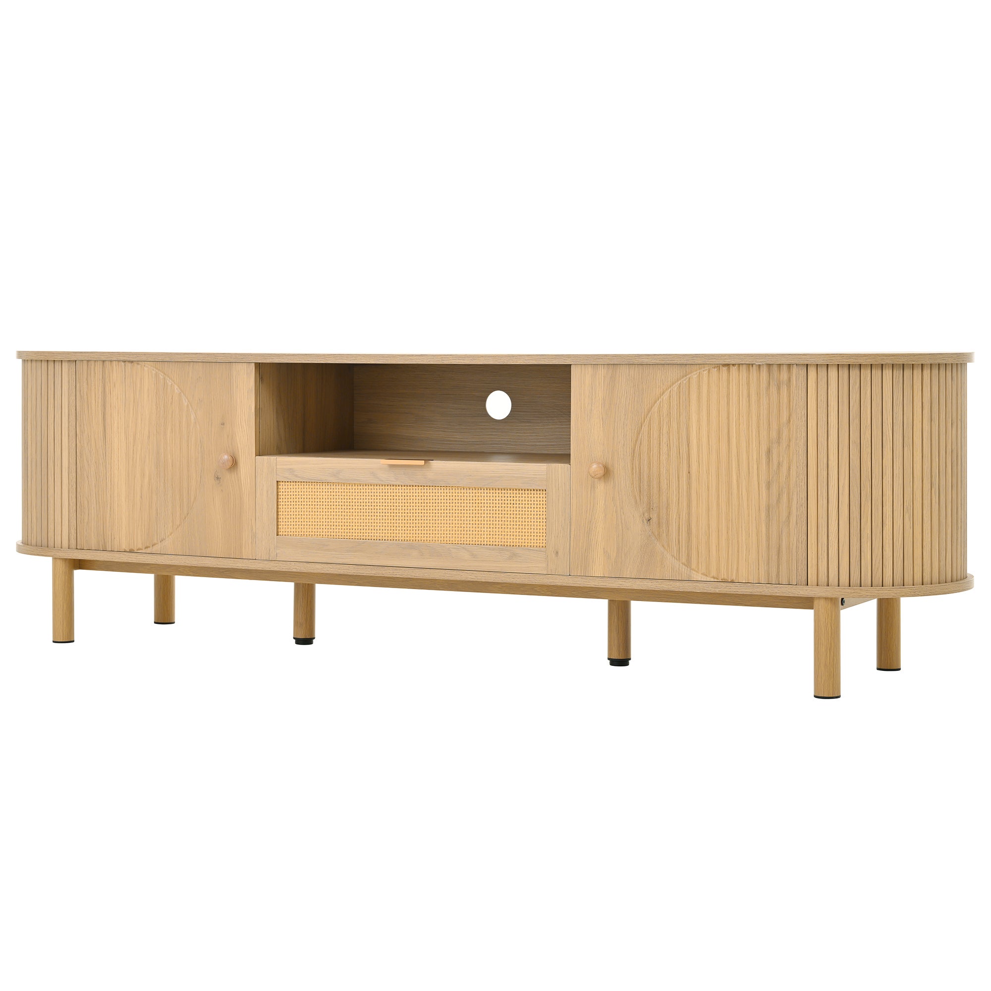 Meuble TV bas 175x36x51 cm couleur boir, Meuble tele avec tiroirs et pieds métal, Plateau arrondi et 5 rangements - 5