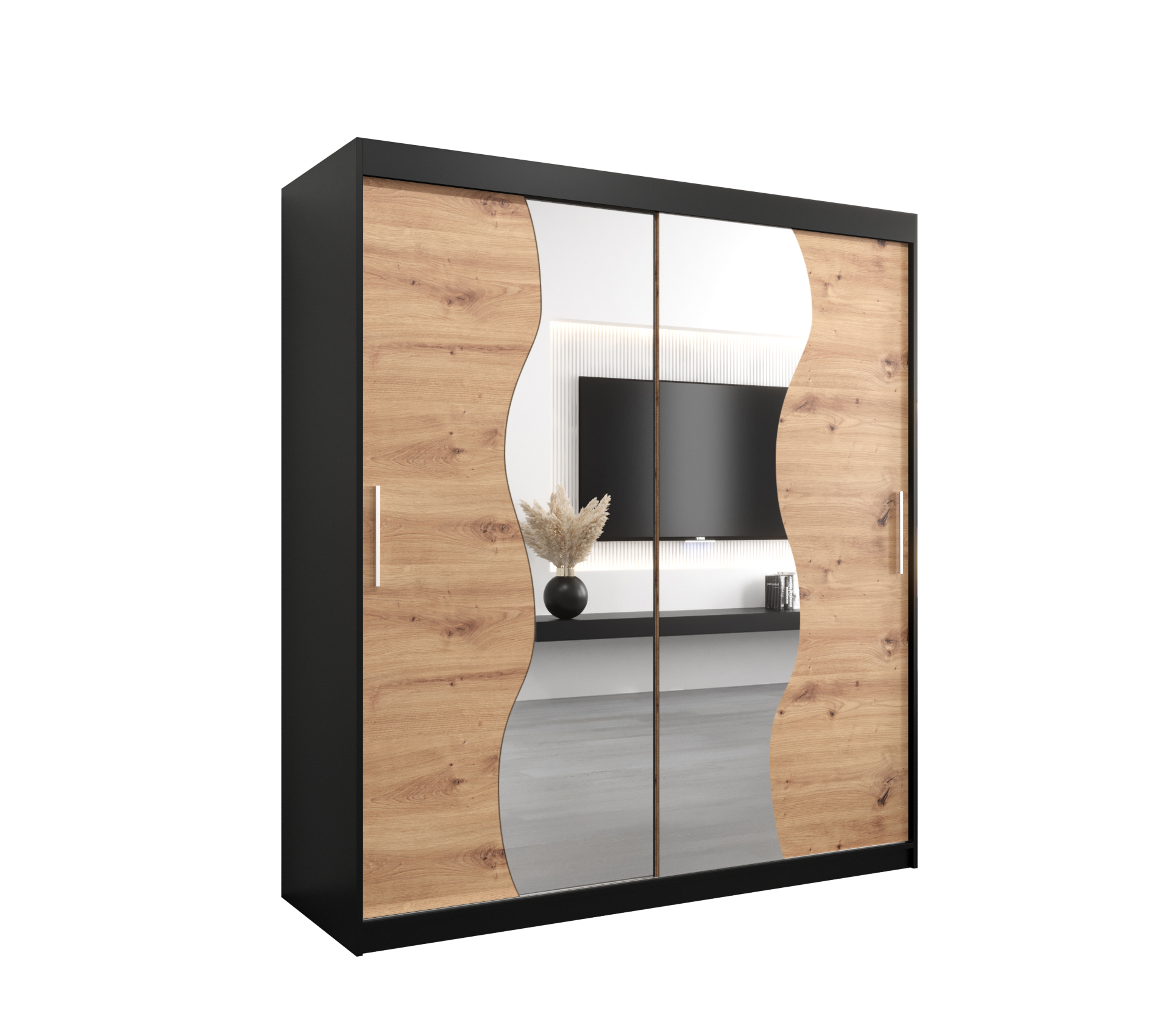 Szafa przesuwna garderoba MADRYT 180 x 62 x 200 cm Czarny + Artisan - Abiks Meble