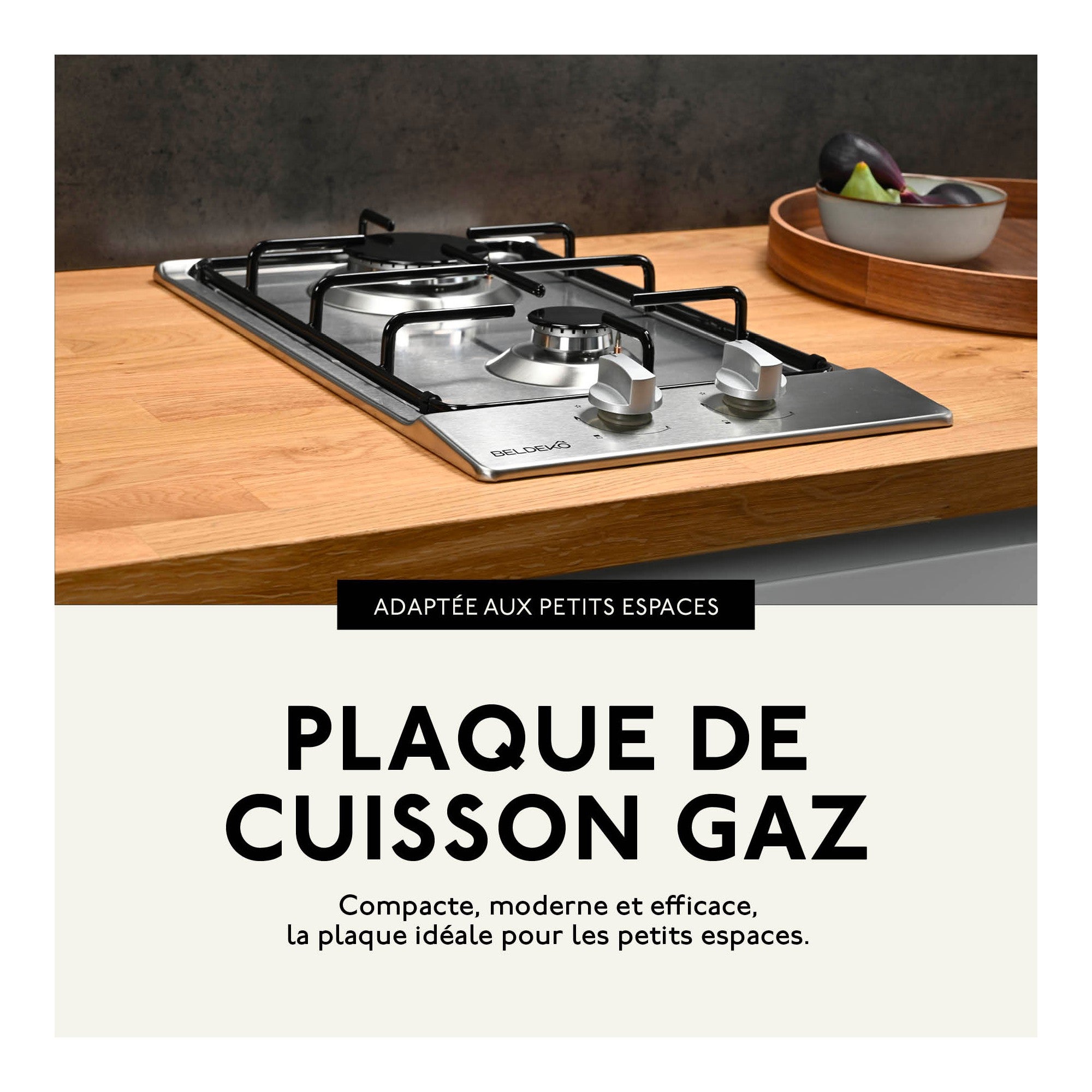 BELDEKO - Plaque Gaz 2 feux Inox - 3000W - Encastrable - Gaz ville et bouteille - 2
