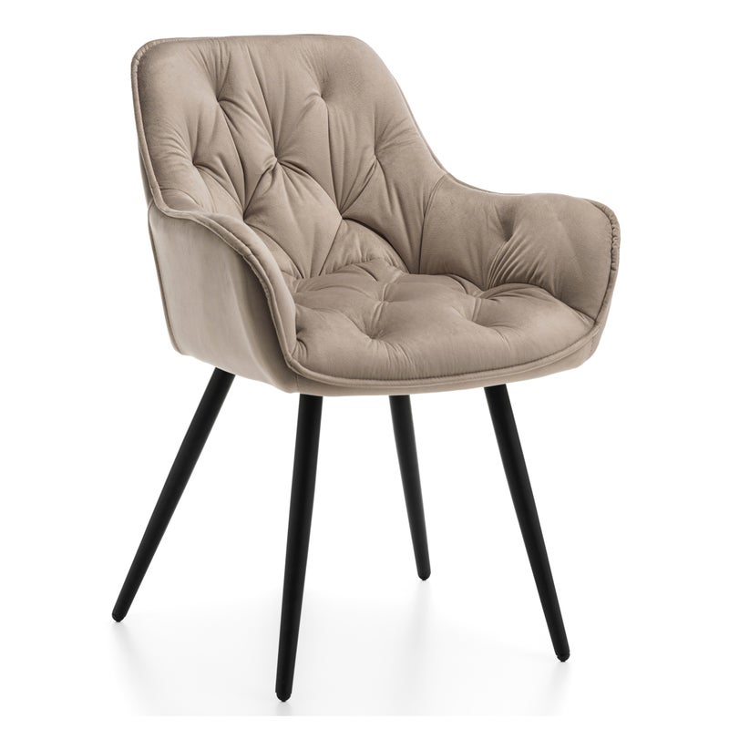 Krzesło tapicerowane pikowane welurowe SIENA ciemnobeżowe