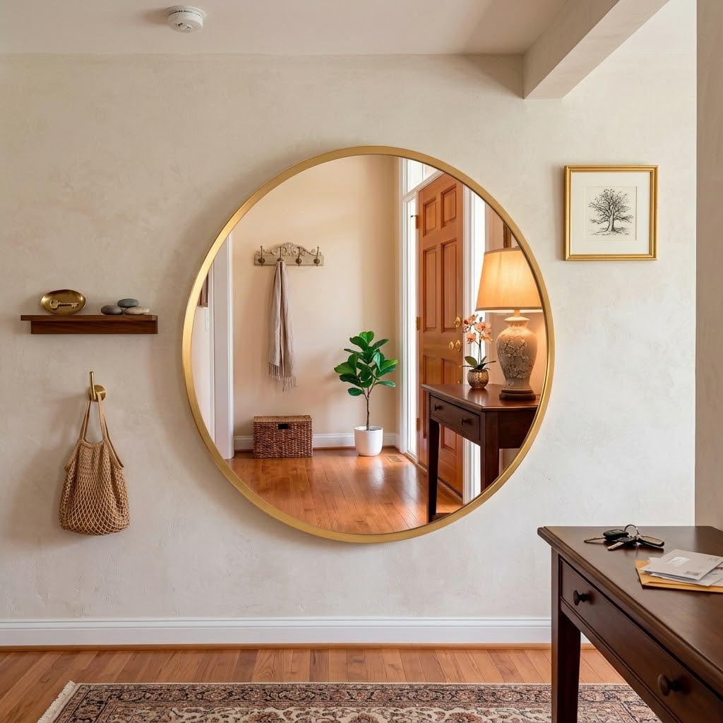 Espejo redondo de pared con marco de metal 80cm, DORADO - Estilo moderno para baño, salón o entrada - 4
