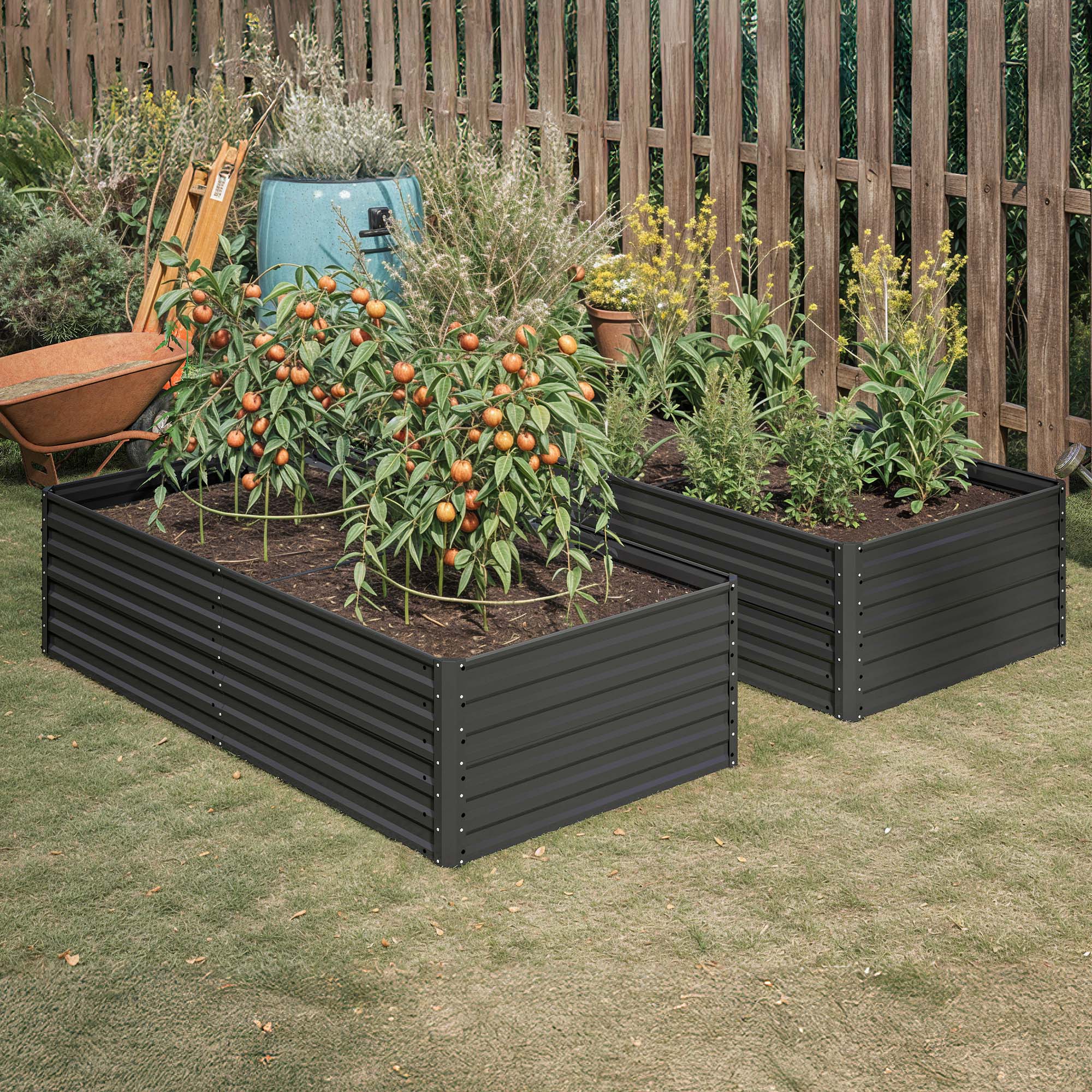 Lot de 2 Carré Potager de Jardin, 180x90x60 cm, Lit Jardinière surélevée, en Métal pour Jardin Forme carrée - 3