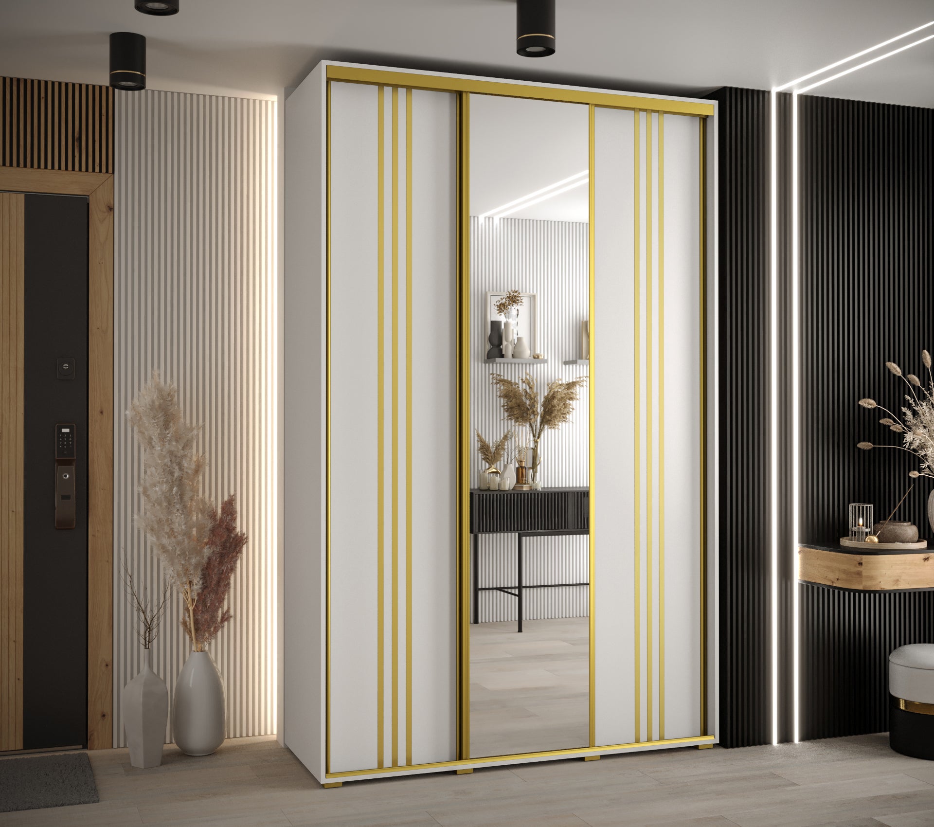 Szafa przesuwna z lustrem wysoka Davos 7 160 x 45 x 235,2 cm biały + biały + u. złoty - Abiks Meble - 2