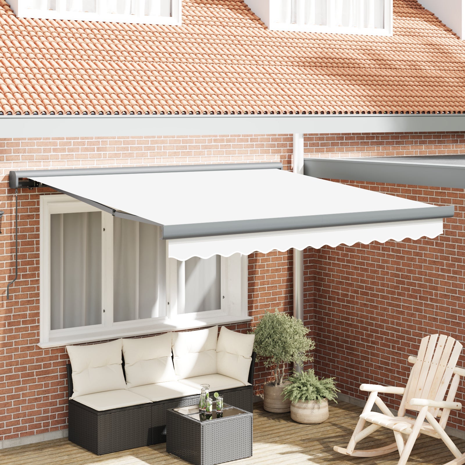 Markiza zwijana Biały 350 x 250 cm Tkanina i Metal vidaXL