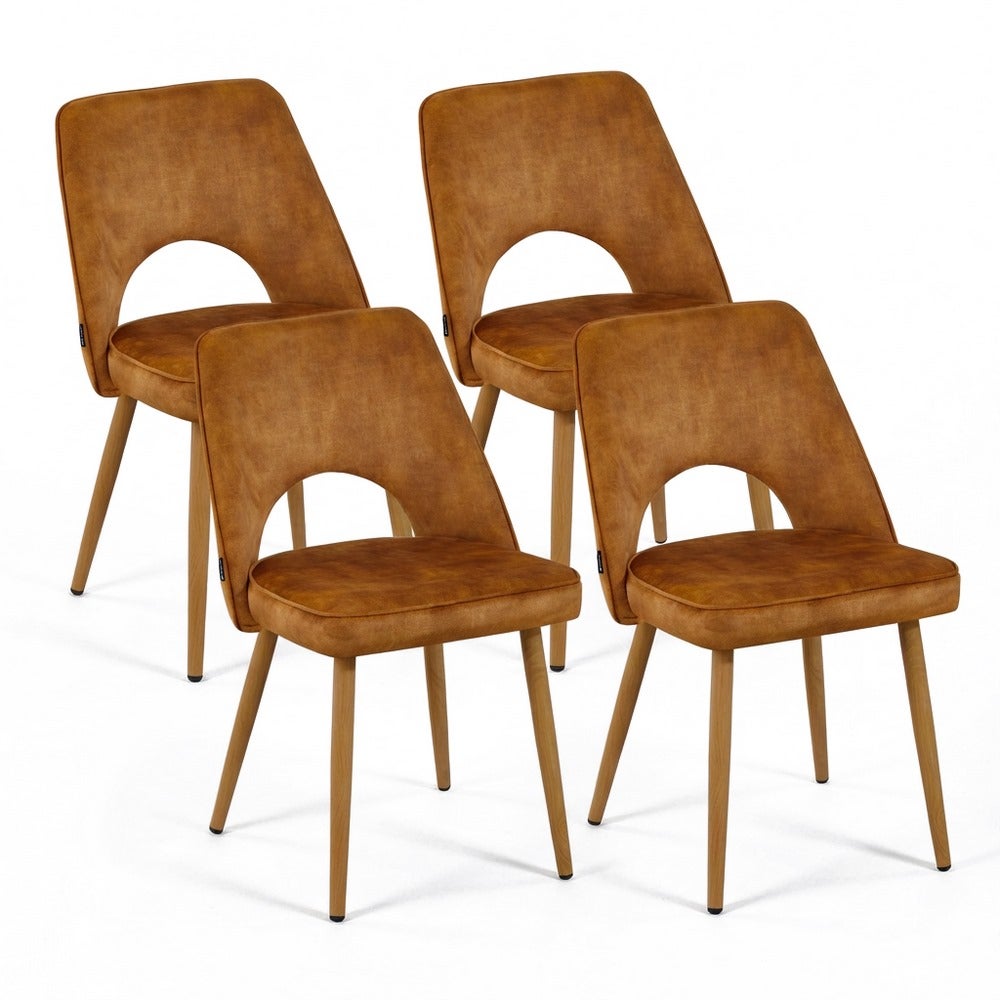 Estosa  Conjunto De 4 Sillas De Comedor En Tejido Efecto Terciopelo Ocre , Leroy Merlin