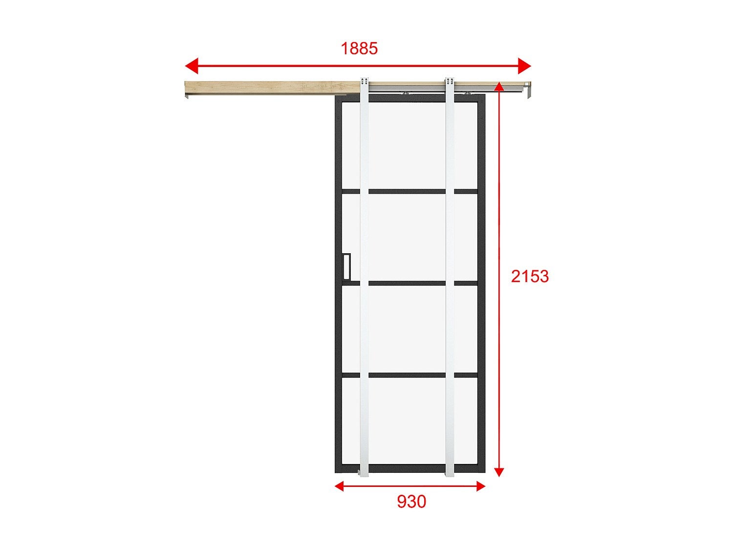 Porta scorrevole con sistema a incasso H205 x L93 cm Alluminio e Vetro temperato smerigliato - SINCA II - 3