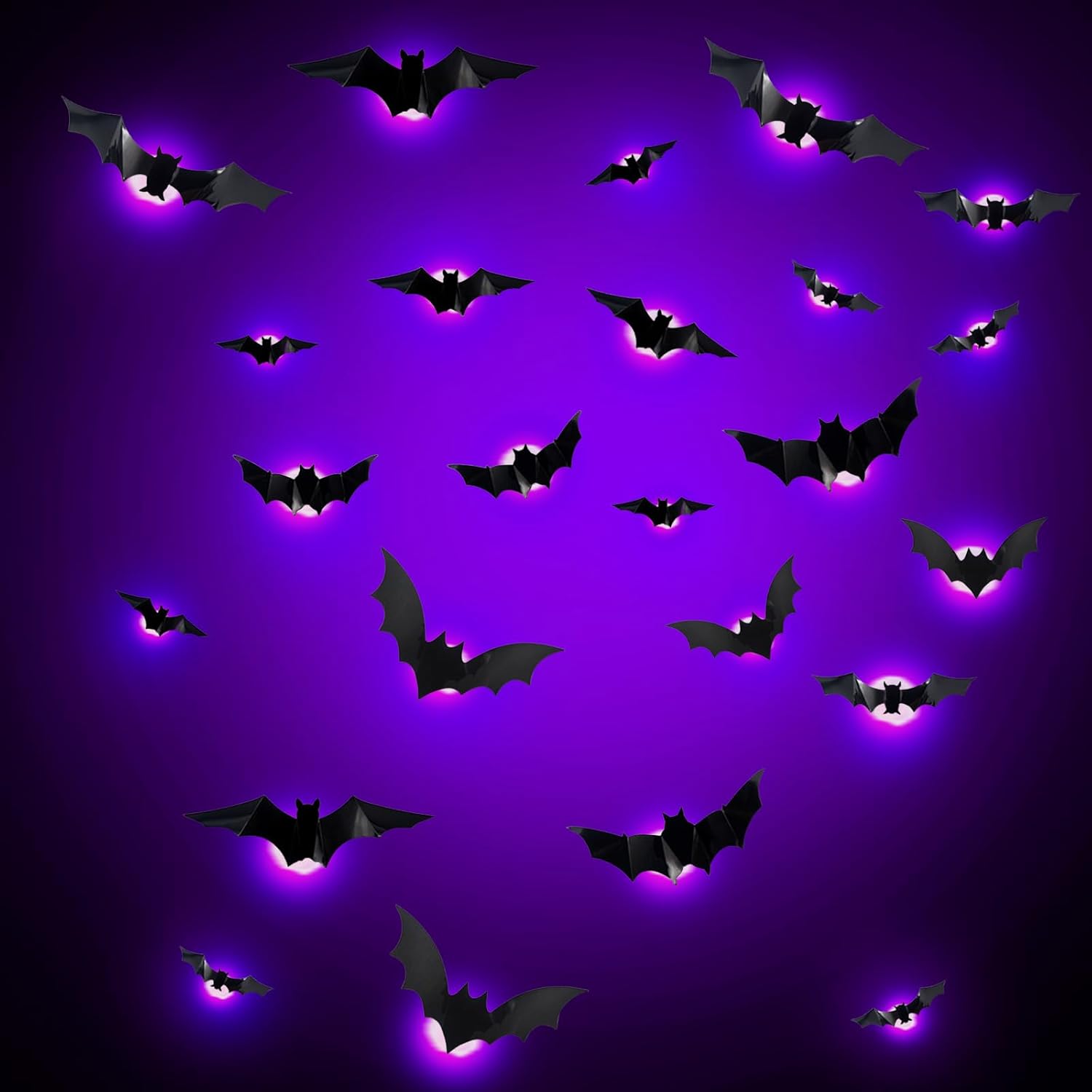 Halloween Decoration,24 Pièces 3D Chauve Souris Violet Led Horreur