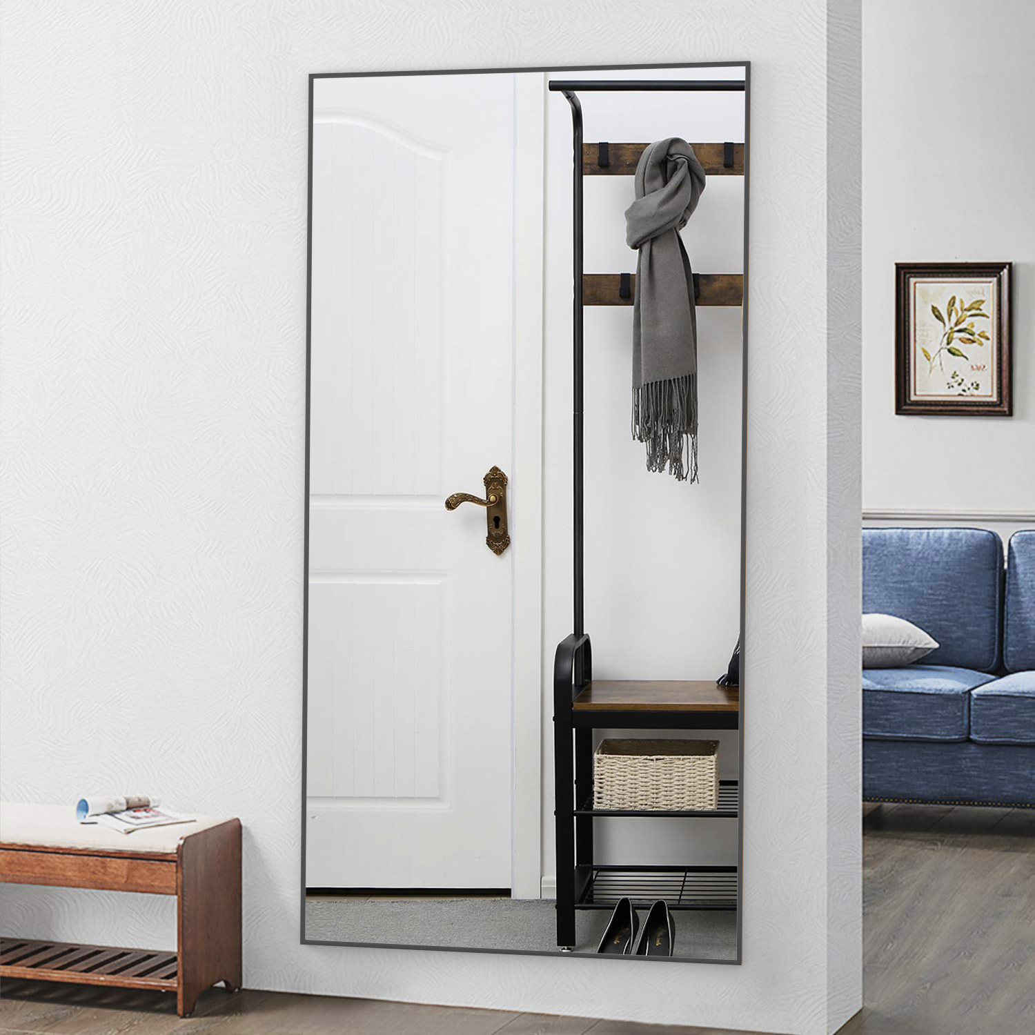 Espejo rectangular, 180 x 80 cm, espejo de cuerpo entero, espejo de pie, espejo de tocador, espejo de pared con marco de aluminio, color negro - 2