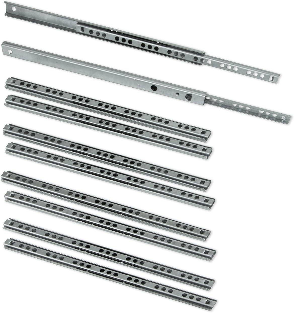 Zestaw 5 par (10 sztuk) Prowadnic/Szyn kulkowych z częściowym wysuwem 17mm x 278mm do szuflady, ocynkowane