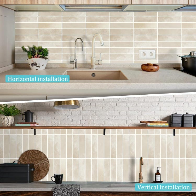 10 Pièces (K-beige-22.9x29CM) Credence Adhesive pour Cuisine Bain, 3D Dalle PVC Adhesive Murale, Sticker Carrelage Autocollant Mural, Carrelage Adhe - 3