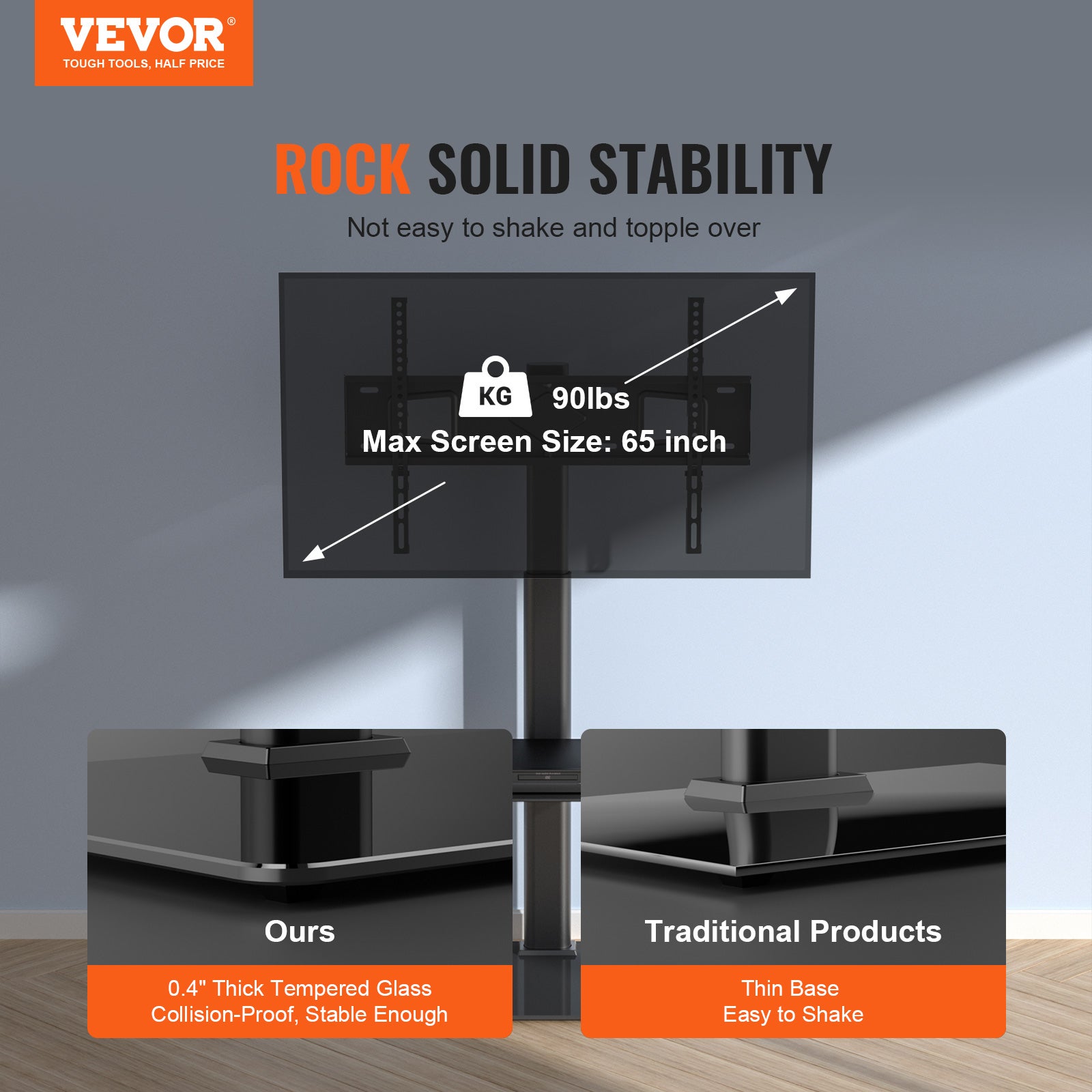 Support TV Pivotant,VEVOR Support TV Sur Pied Réglable pour TV 32-55/65/85 pouces,Hauteur Ajustable,Support TV Portable,Max VESA 600x800mm - 2