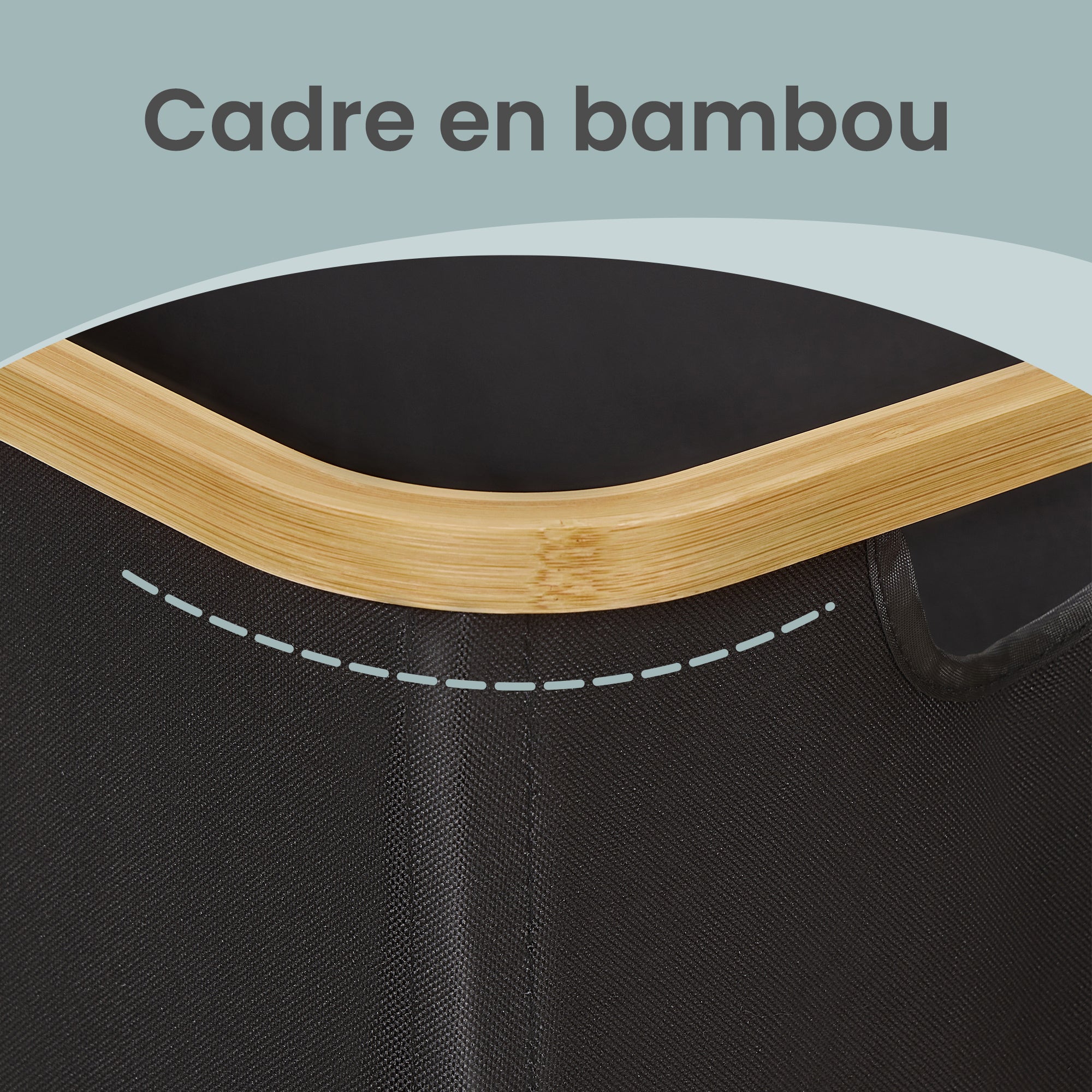 Panier à Linge Pliable en Tissu Oxford, Cadre en Bambou, pour Chambre, Buanderie, 100 L, Noir - 6