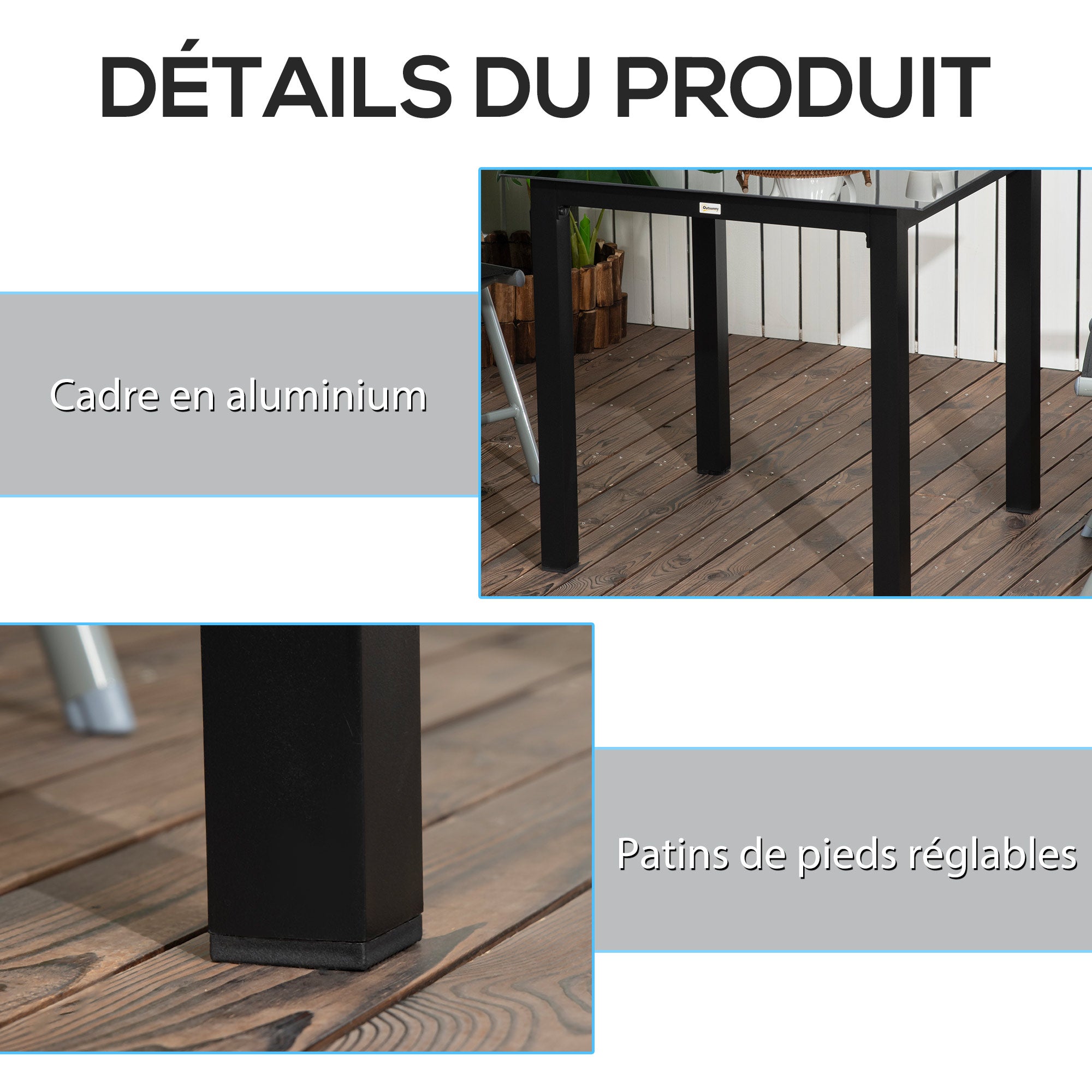 Table de jardin extensible carré en Verre Noir - 5