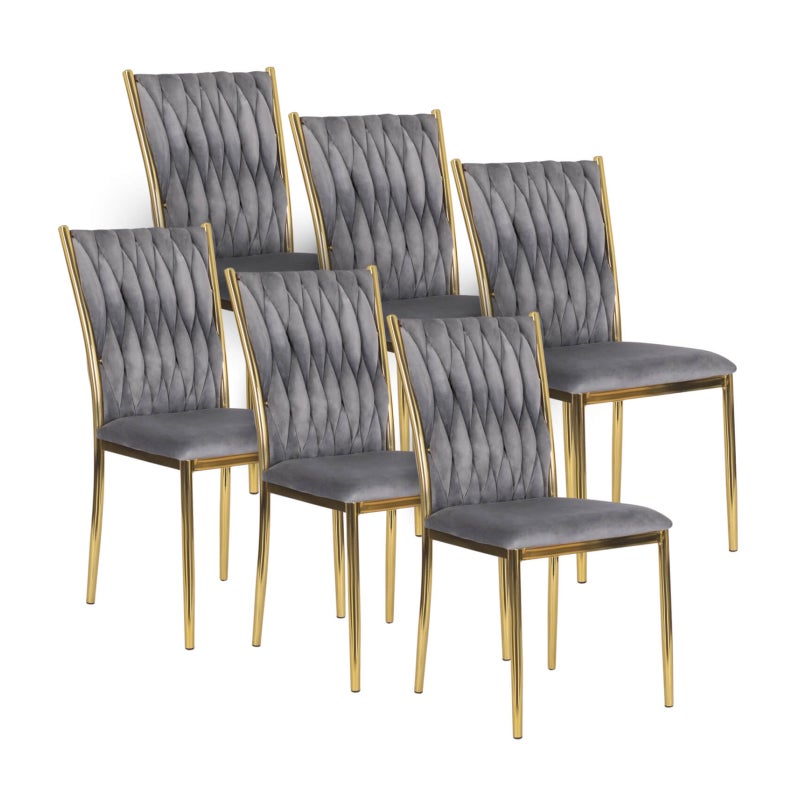 Zestaw 6 Krzeseł Plecionych Welurowych Tapicerowanych Glamour Szare Dan