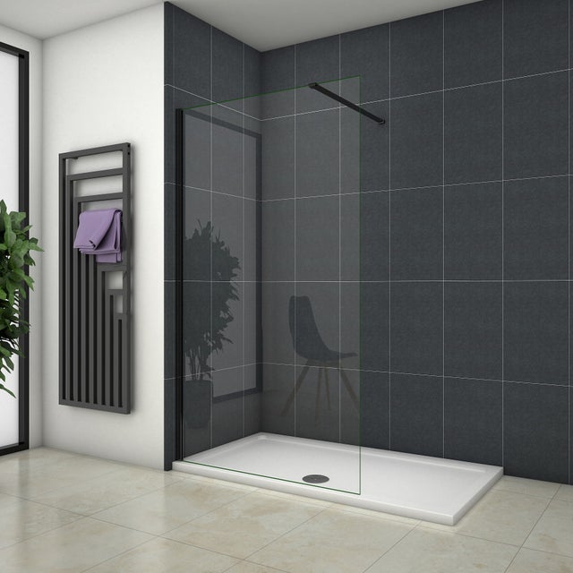 Océan paroi de douche noire 120x200cm en verre securit, paroi de douche à l'italienne + barre de fixation 90cm noire