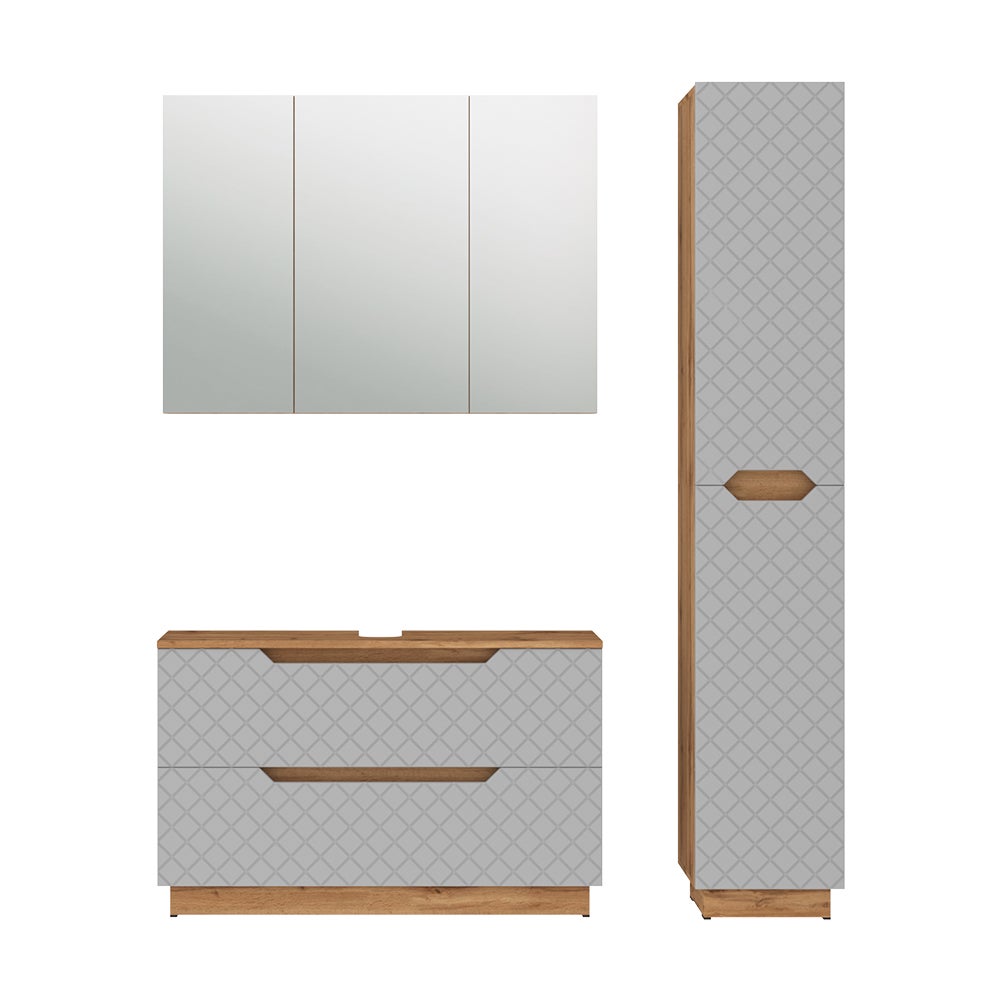 Vicco Zestaw mebli łazienkowych Lotta, Dąb/szary ze strukturą płytek, 3 części