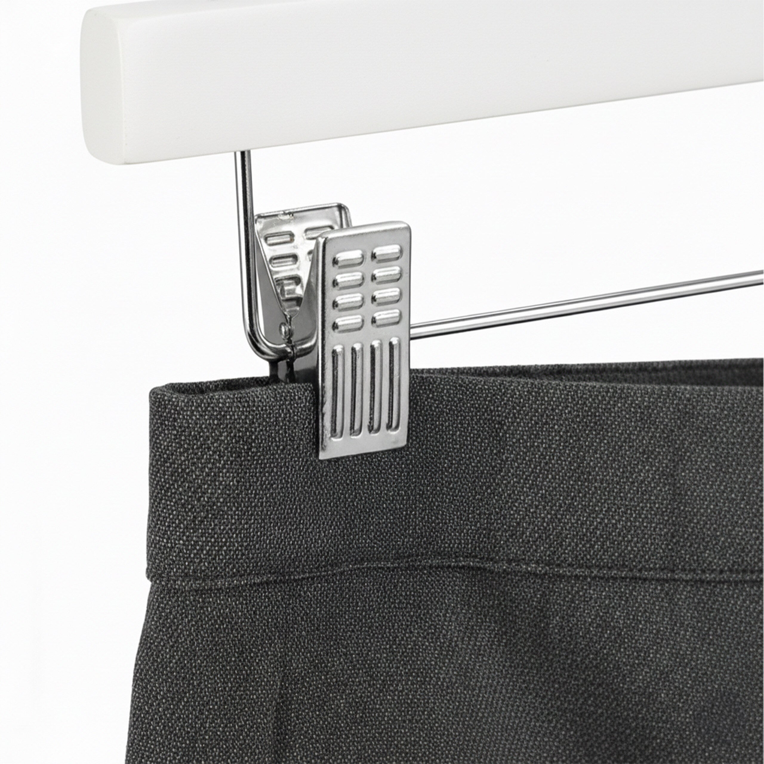 Cintres à pantalons bois, lot de 24, jupes pinces clips, crochet rotatif 360°C, 35,5 cm, blanc - 3