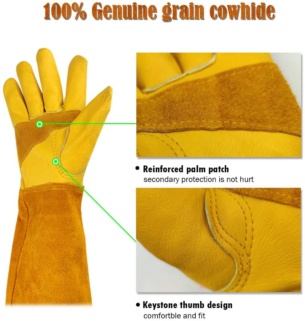 Gants longs de jardinage, gants anti-épines et anti-coupures pour taille de roses, poignet à coude, M (vert) - 5