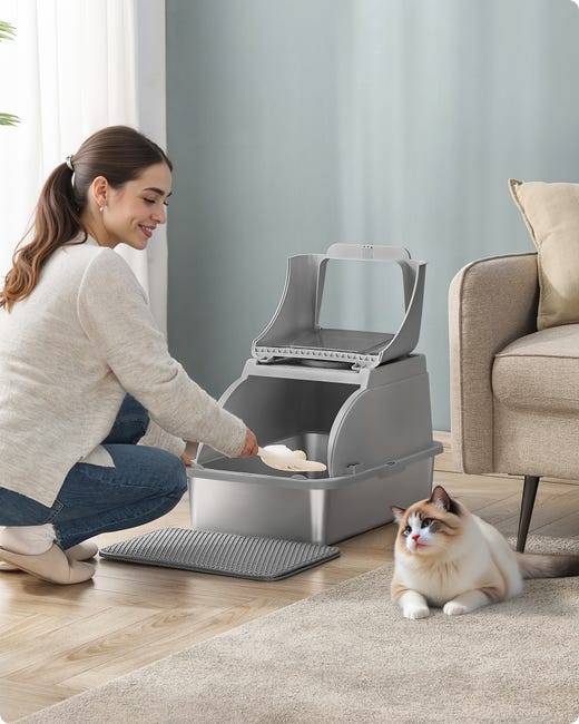 Caja De Arena Para Gatos Jumbo De Acero Inoxidable, Inodoro