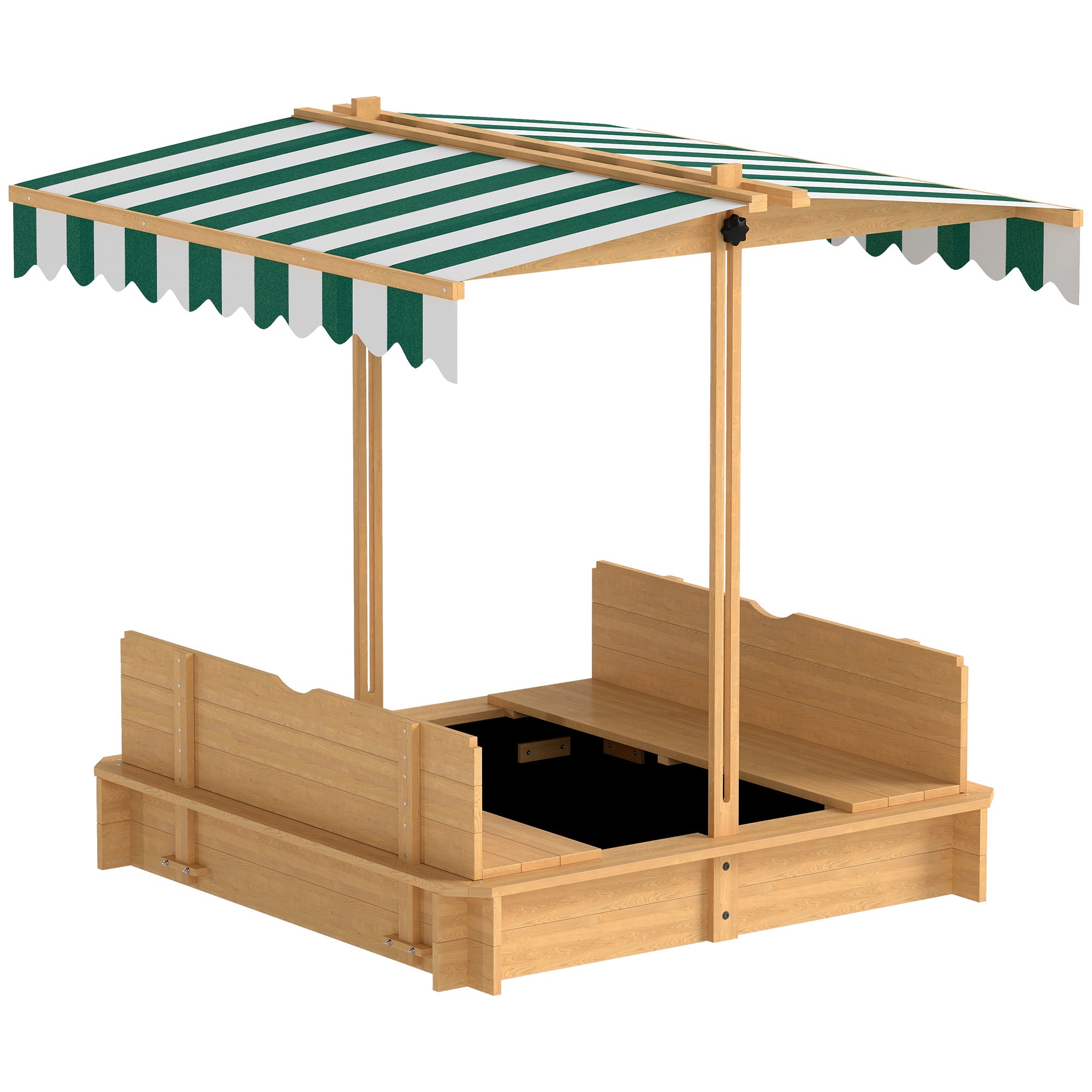 Caixa de Areia para Crianças Outsunny Madeira de abeto e Poliéster Natural, verde e branco 106x106x121cm - 2