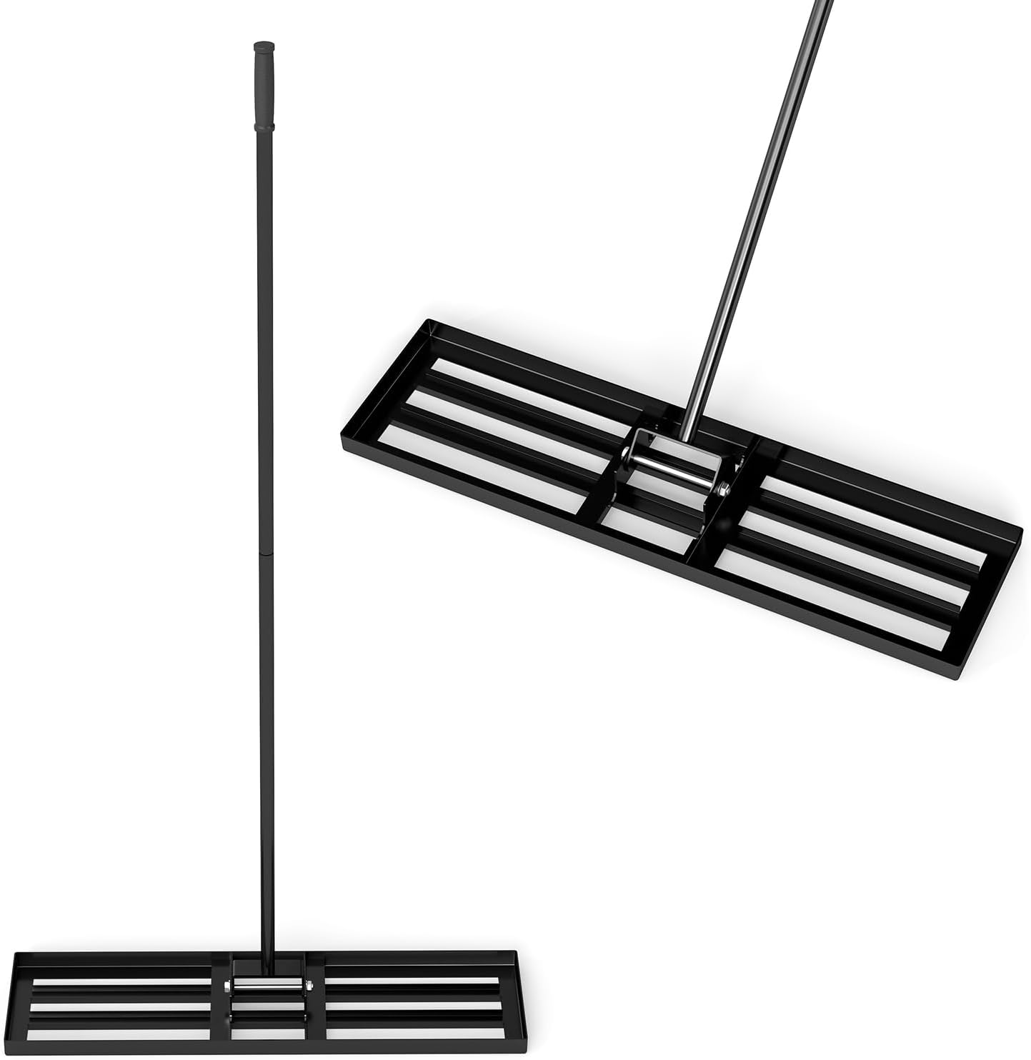 Grabie do Wyrównywania Trawnika, Grabie Ogrodowe 170 cm z Antypoślizgowym Uchwytem, 2 Sekcje, do Ogrodu, 91 x 25 cm (Czarne)