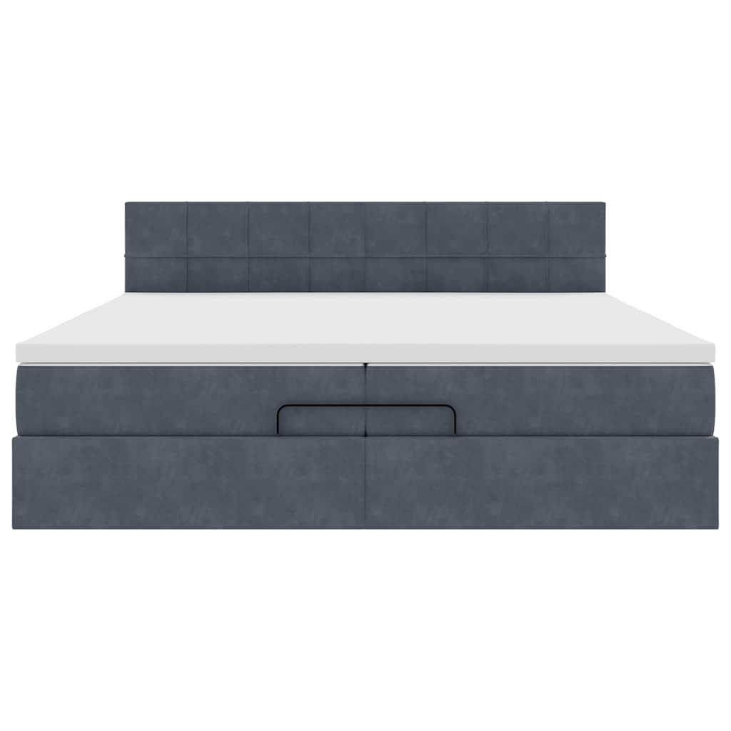 Cadre de lit pouf avec matelas gris foncé 200x200 cm en velours - 5