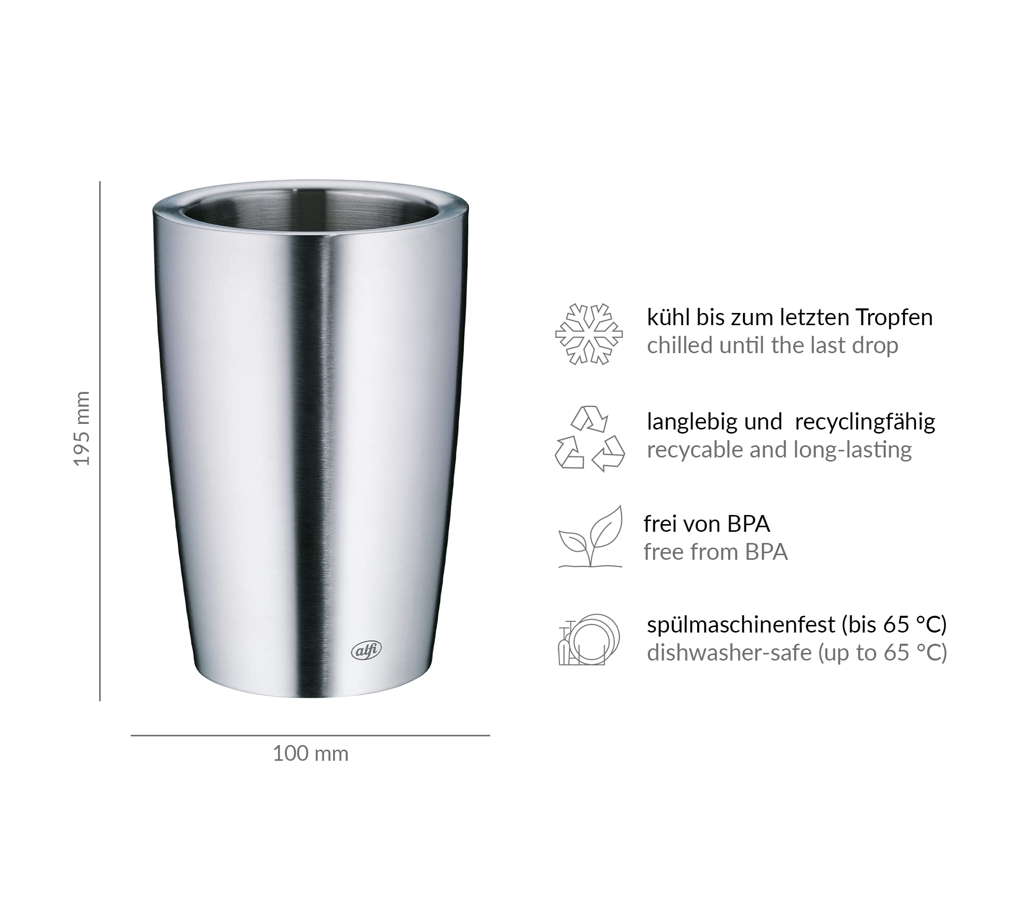 alfi SECCO, raffredda bottiglie in acciaio da 0,70 a 1l, vino, spumante, tiene freddo senza condensa e cubetti di ghiaccio, bevande fredde fino all'ul - 3