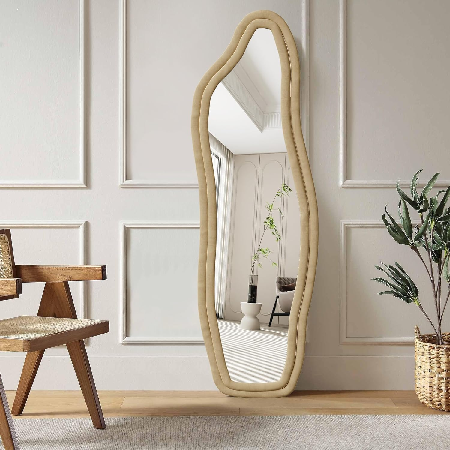Grand Miroir jaune160x50 cm, Miroir sur Pied au Mural ou à Suspendre, Miroirs Organique avec Support en U, Miroir pour Dressing - 9