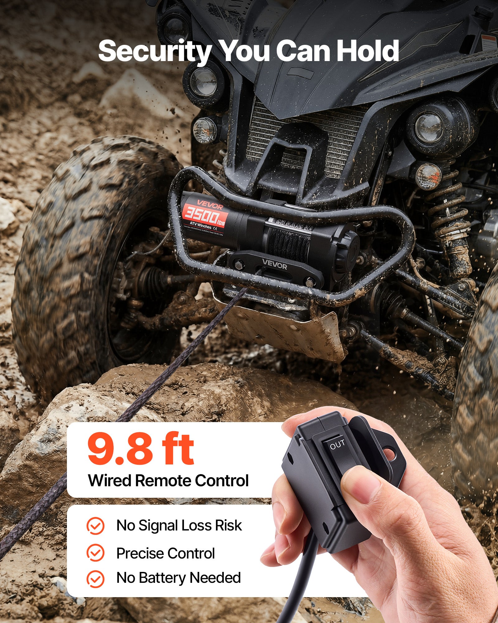 Treuil Électrique VEVOR 12 V CC 1587 kg, pour Quad SSV Tout-terrain Remorquage, Corde Synthétique 5,5 mm x 10 m, Télécommande Filaire, Étanche IP55 - 4