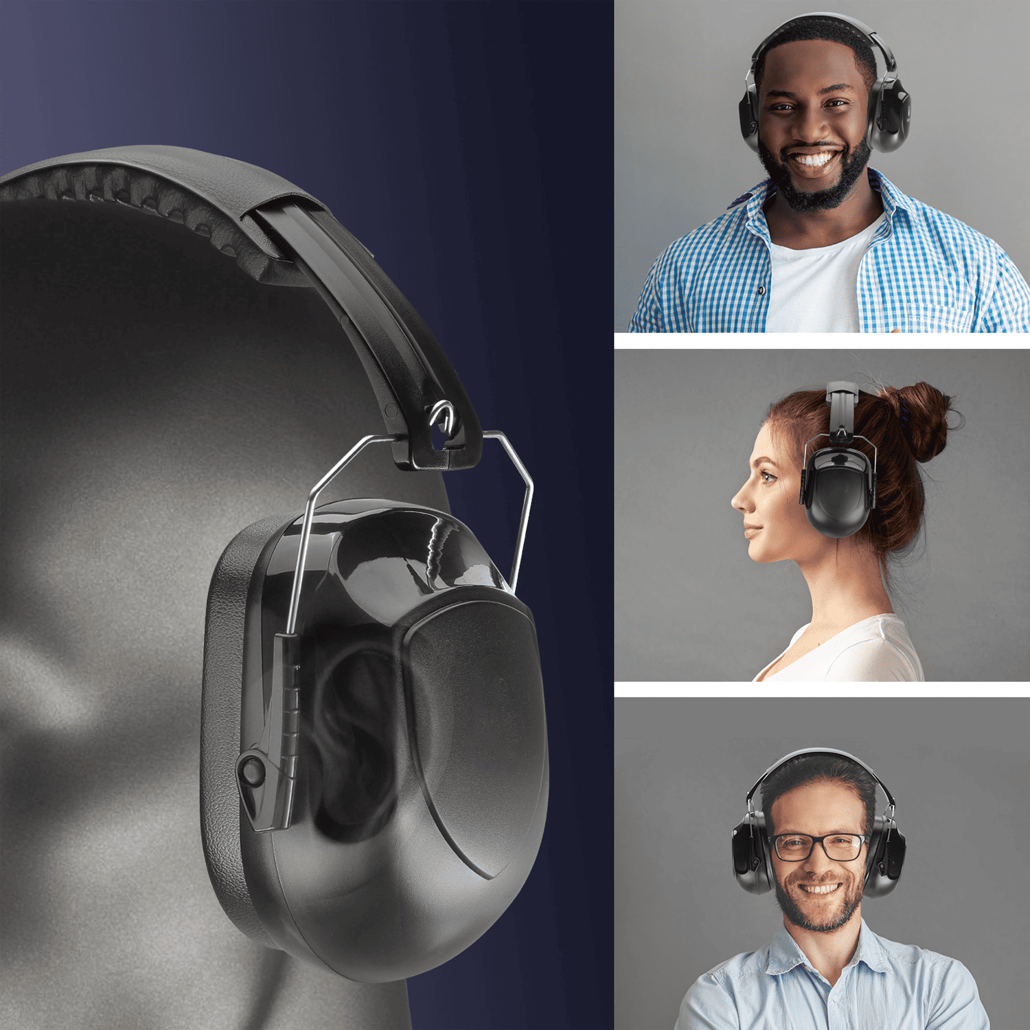 Casque antibruit pliable, recommandé pour une utilisation dans des environnements bruyants de 94 à 105 décibels, noir, 1 pièce. - 4