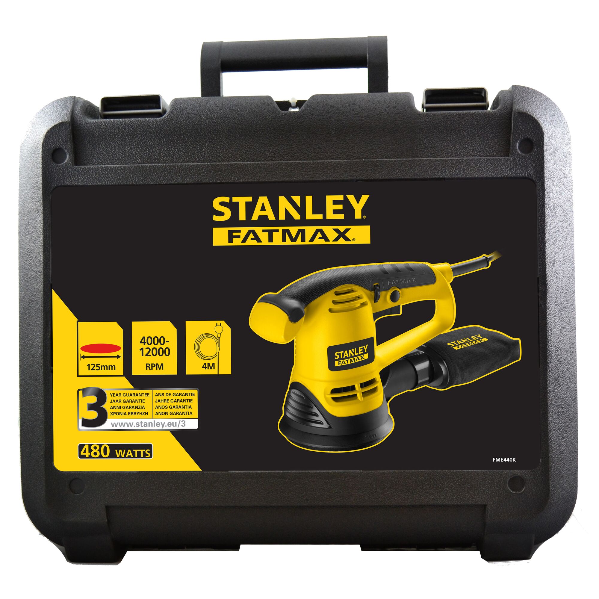 Ponceuse Excentrique Filaire STANLEY FATMAX FME440K-QS 480W 125 mm Vitesse Variable et Poignée Avant Revêtement Grip, Livré en Coffret de Transport - 3